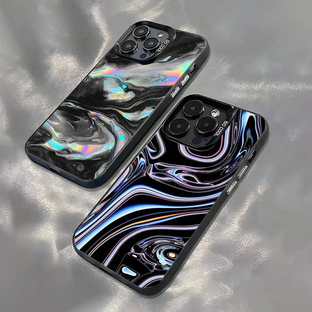 Holographic Swirl Liquid‑Metal Phone Case, Y2K Iridescent Psychedelic Wave Art Protective Cover For iPhone 17 Air 17E 16E 16 15 14 13 12 11 Pro Max Plus XS X