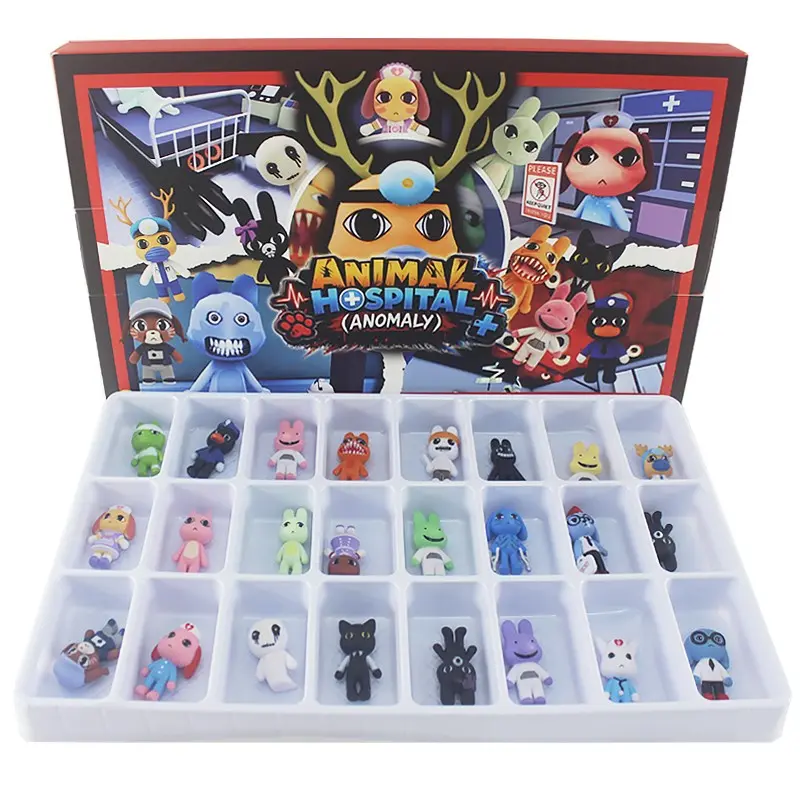 Animal Hospital Anomaly Advent Calendar, 24 Pcs Horror Game Character Mini Figurines, Surprise Hole‑Punch Blind Box Countdown Calendar, Collectible Action Figure Ornaments Toy Set, Gift for Game Fans Kids