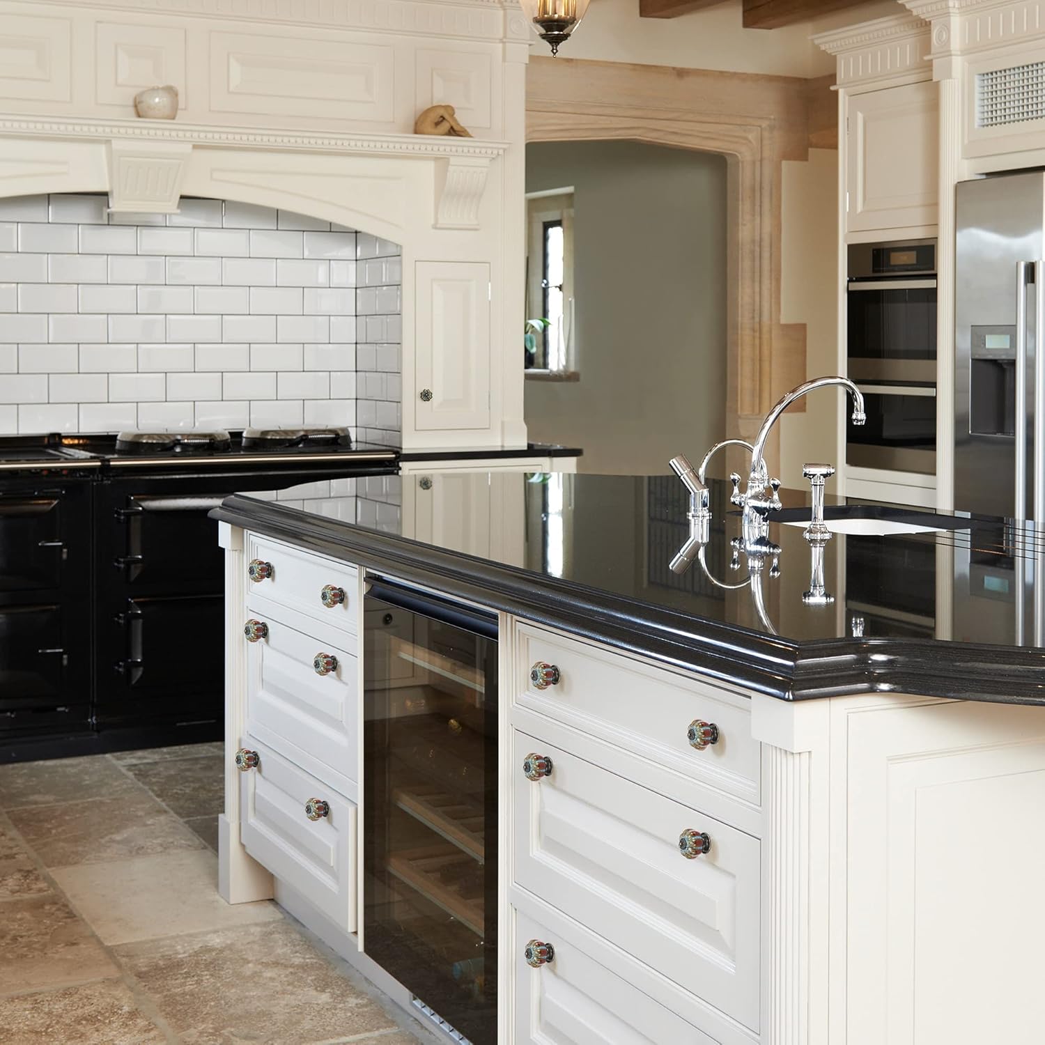 Cabinet Knobs 6 Pack Glazed Ceramic Knobs with Pumpkin Shape for Decor Door Pull Handle for  Cabinet Drawers, Closets, Cupboard (Blue)