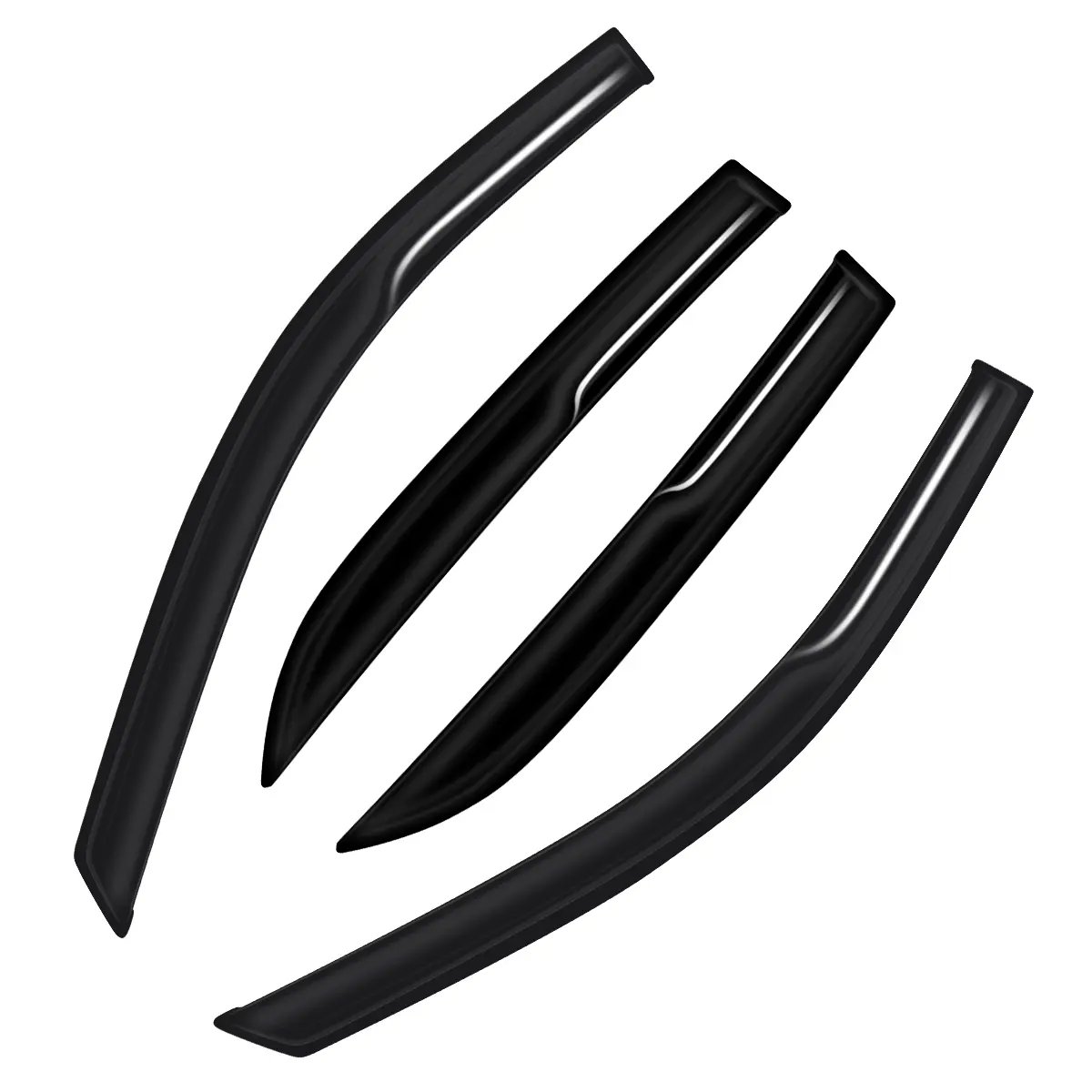 4PCS JDM Tape-On Window Visors Rain Guards For Honda Accord 4-Door Sedan 2003-2007 | 3D Wavy Mugen Style with Built-In Water Channels | Outside Mount Wind Deflectors Sun Vent Shade
