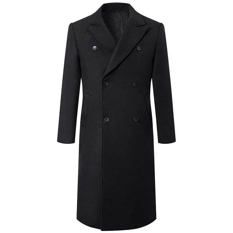 Men's Stylish Wool Blend Double Breasted Long Pea Coat