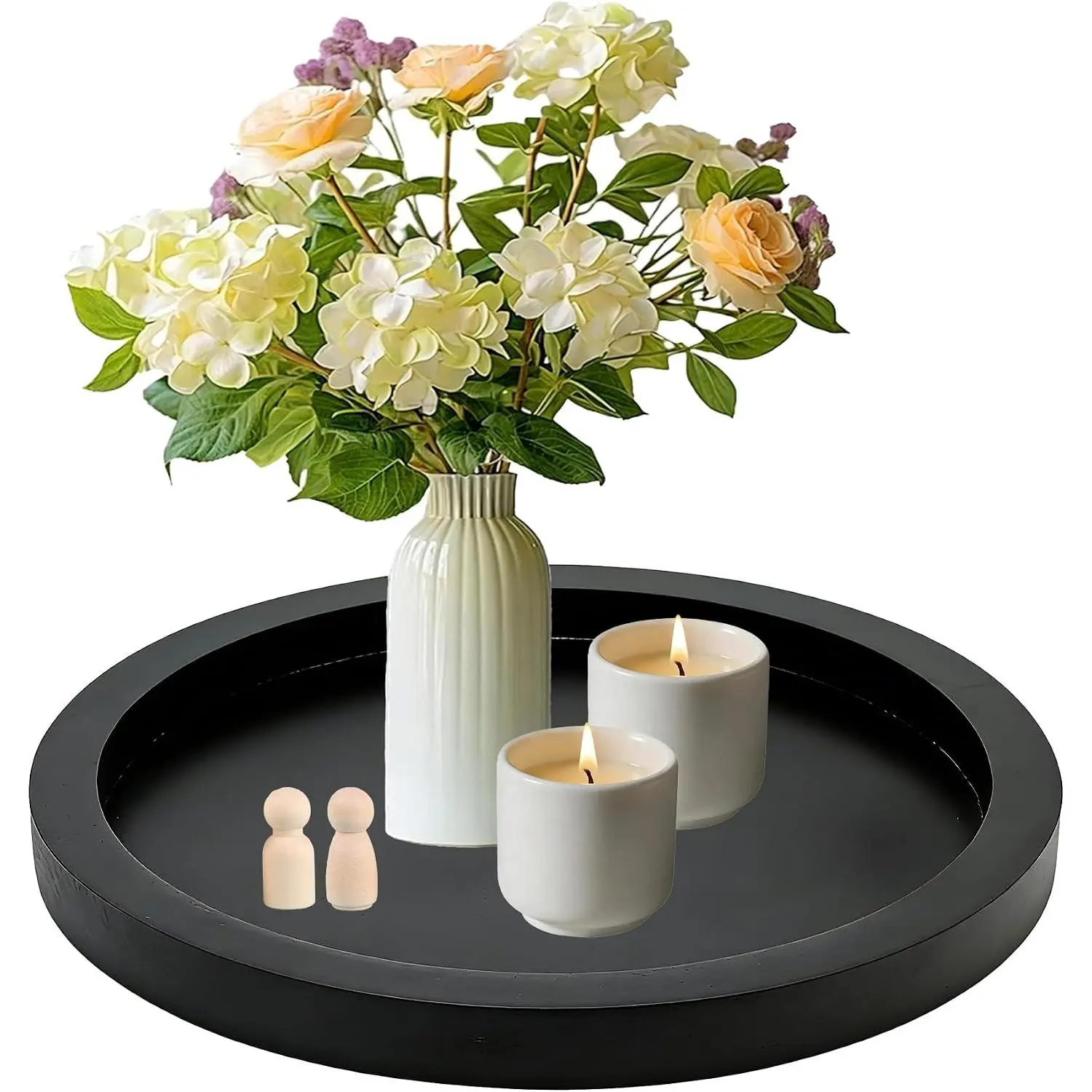 11 Inches Round Wooden Tray Decor,Black Decorative Trays | for  Decor,Round  Tray for Coffee Table Candle Holder  Table