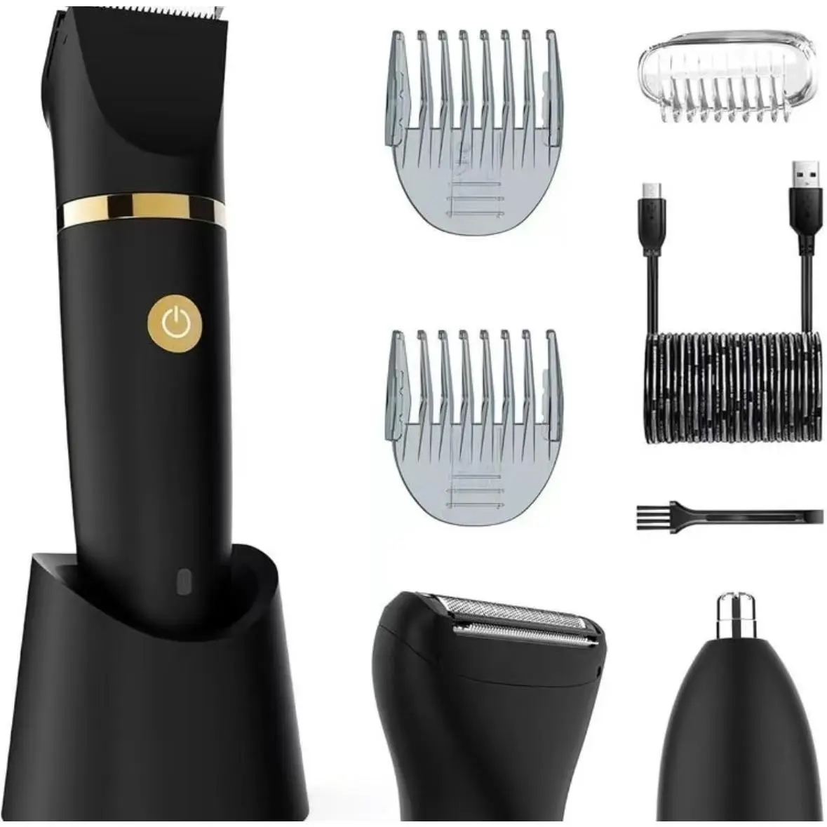 Men's 3-in-1 Manscaping Trimmer & Shaver Set, IPX7 Waterproof Grooming Kit for Body, Groin, Beard & Nose, Rechargeable Cordless Razor