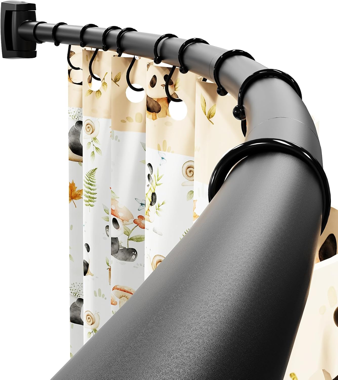 Curved Shower Curtain Rod, 43-78 Inches Adjustable Shower Curtain Rod, Rustproof, Round Extra Wide Shower Rod for Bathroom, Bathtub, Stall, Need to Drill,Black