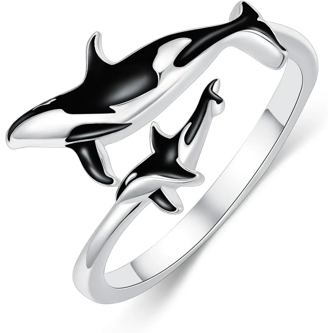 Ocean Open Ring 925 Sterling Silver Orca/Killer Whale/Shark/Manta Ray Adjustable Ring Animal Lovers Jewelry Ocean Gift for Friend/Daughter/Mother, Size 7