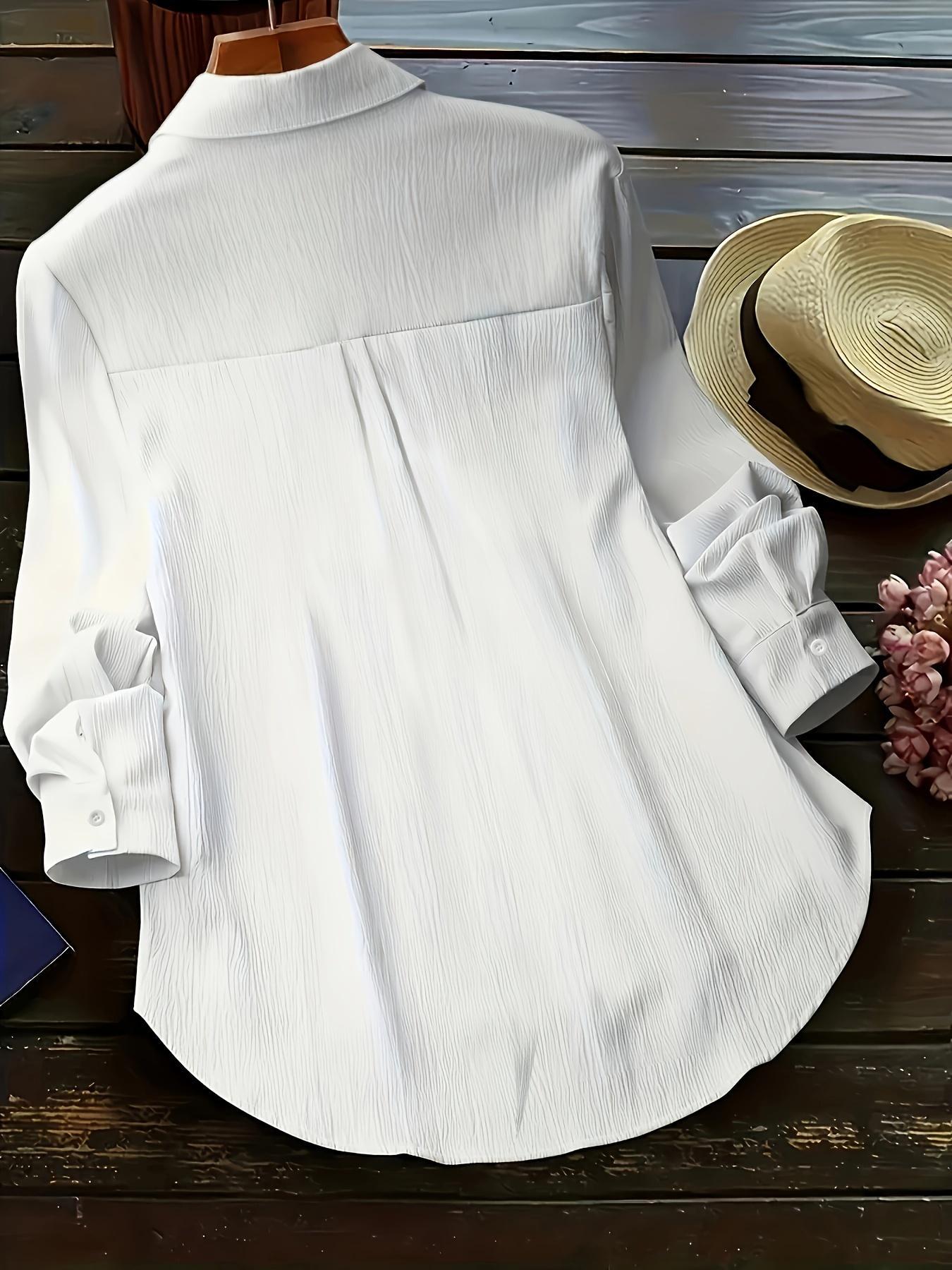 【Plus Size】 Solid Color Curved Hem Shirt, Casual Short Sleeve Collared Top for Summer, Women's  Clothing for Daily Wear