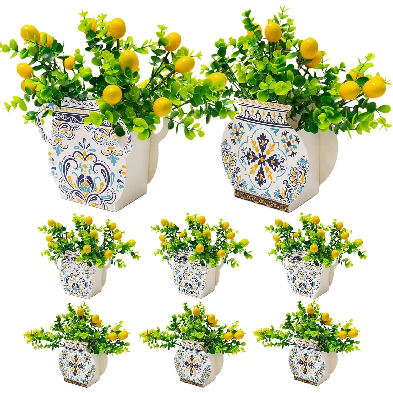 18 PCS Amalfi Coast Party Decorations, 6 Blue Tiles Lemon Table Centerpiece Decor Box with 12 Artificial Lemons for Mediterranean Wedding Capri Lemon Themed Party Baby Shower Birthday Party Decor