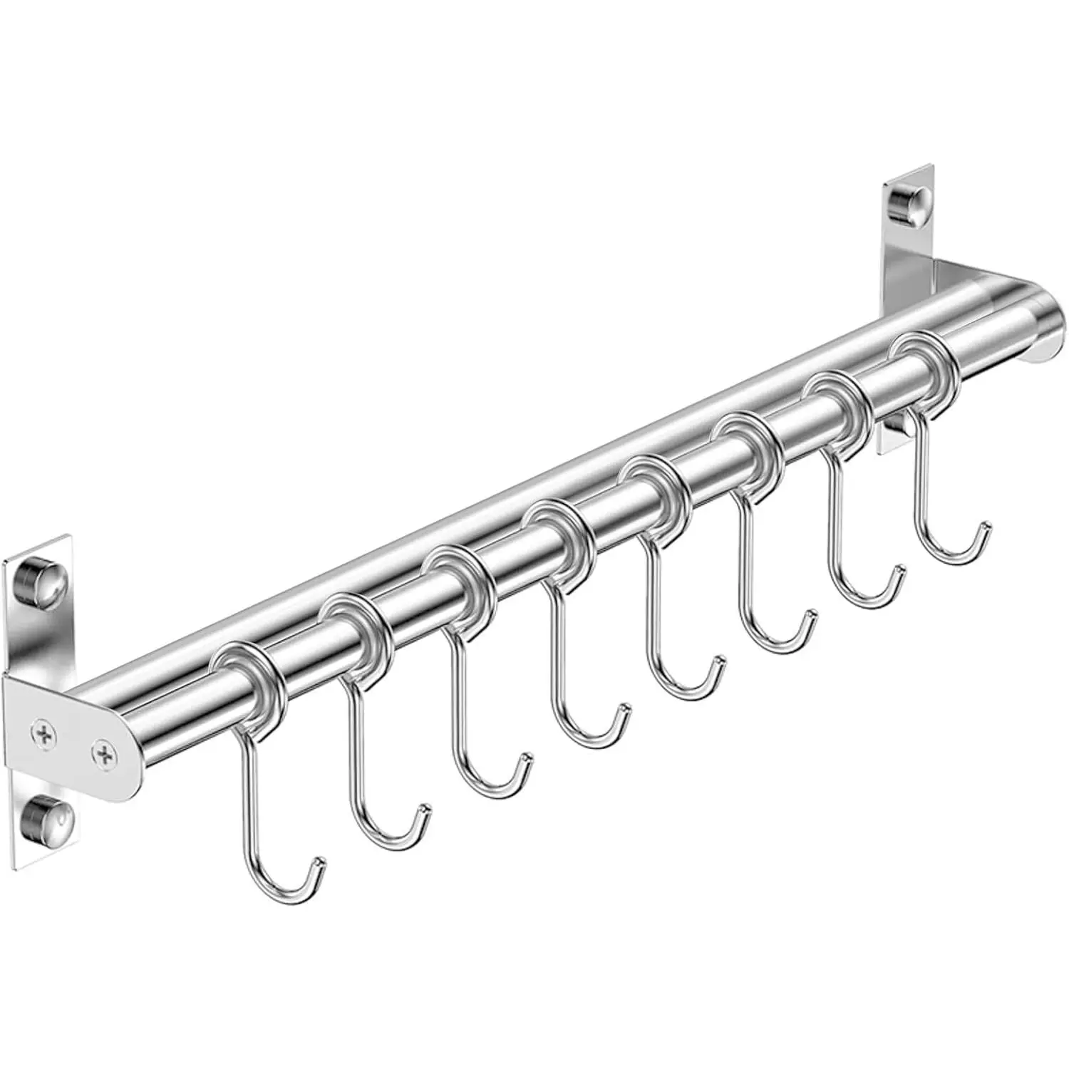 Utensil  Rack Stainless Steel Rail Hanger Rod Wall Mounted Pot Pan Lid Holder Cookware Storage Organizer with Sliding Hooks for Kitchen Bathroom