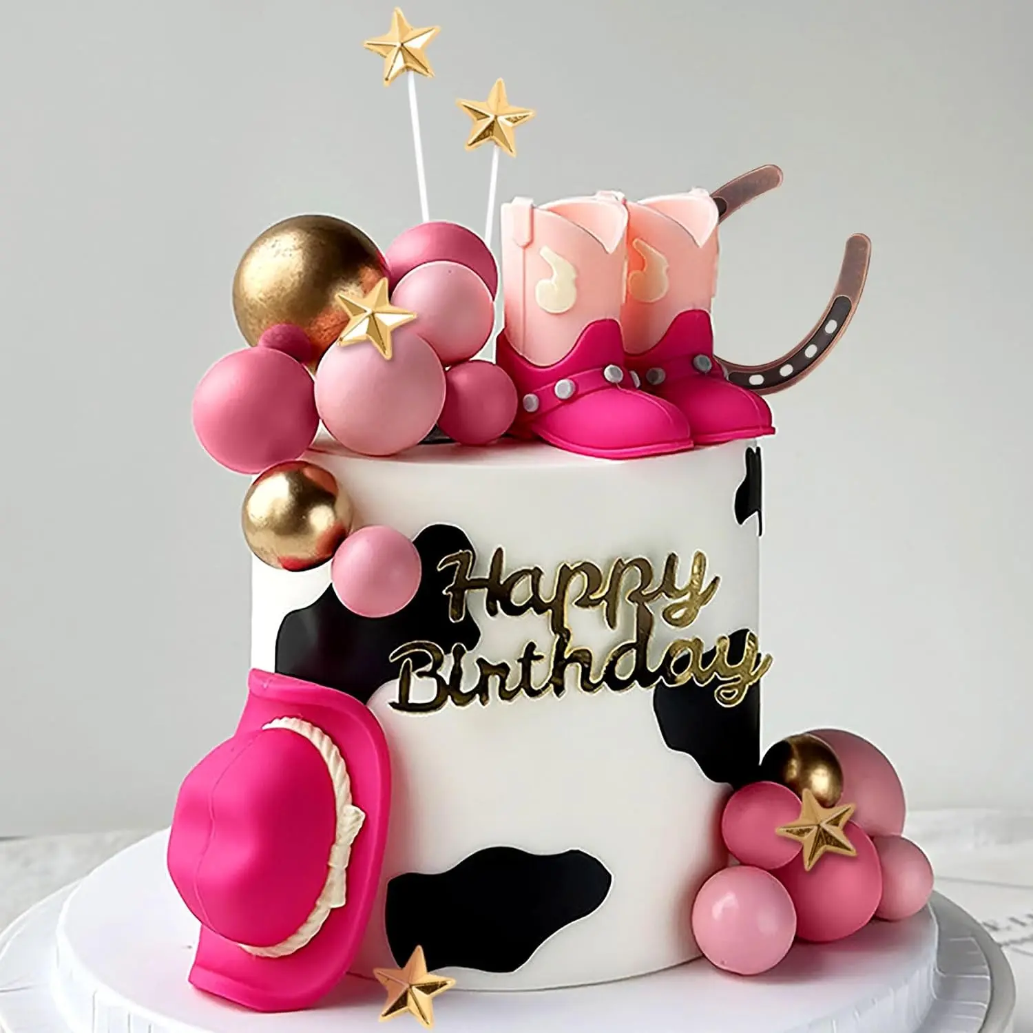 JeVenis Cowgirl Cake Topper Cowgirl Hat Boots Cow Ball Birthday Cake Topper