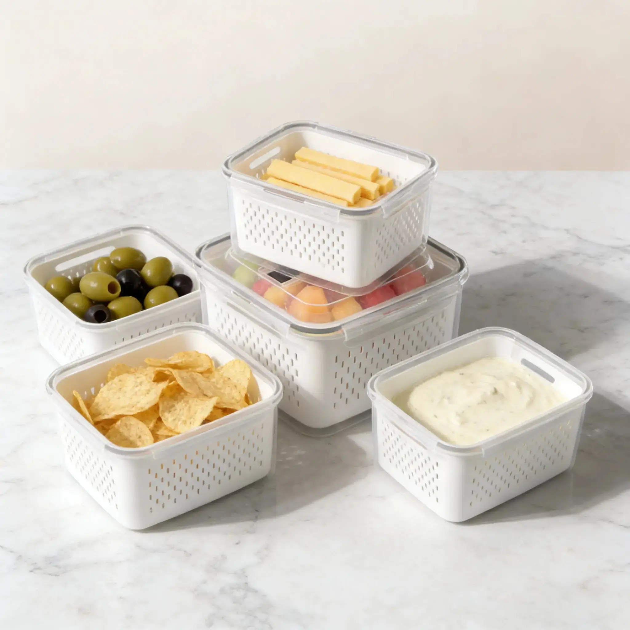 Fridge Storage Organizers, Fridge Organization (3pcs/5pcs) - Transparent Plastic Stackable Storage Jar Strainer Containers with Removable Colander, Leakproof, Dishwasher & Microwave Safe, Keeps Fruits Vegetables Fresh