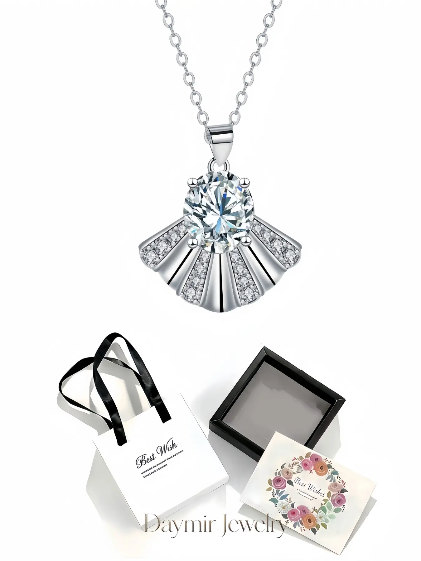 Shell Glow Starlight Necklace, original 18K dazzling fan-shaped gem pendant for women. Paired with an exquisite drawer jewelry box, great gifts for birthdays, Mother’s Day, Valentine’s Day, Christmas and anniversaries.
