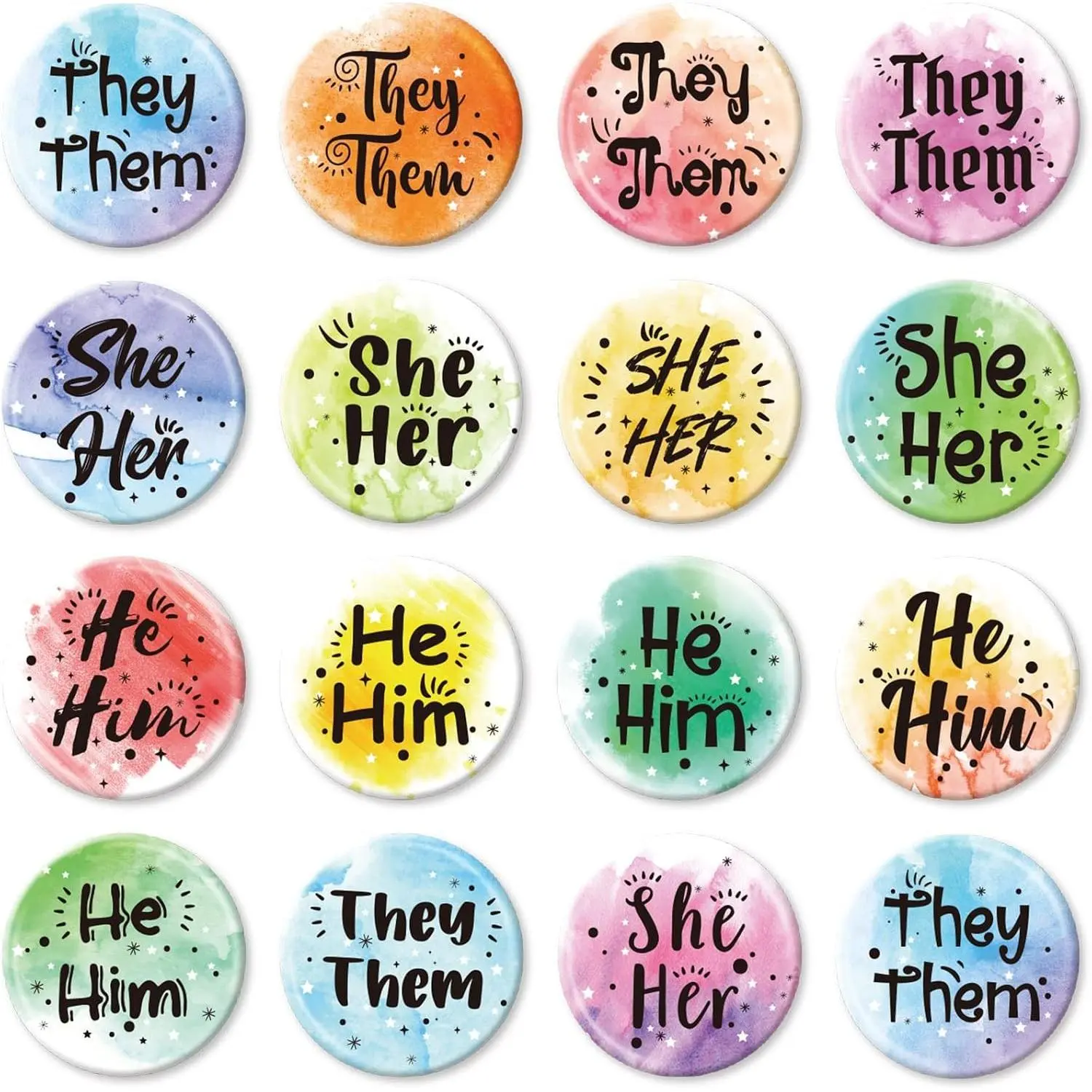 120 Pcs Pronoun Badges Pins Bulk Gender Identity Buttons They Them She Her He Him Cute Round Pin Back Buttons for Shirts Clothes Classic Style(Gift)