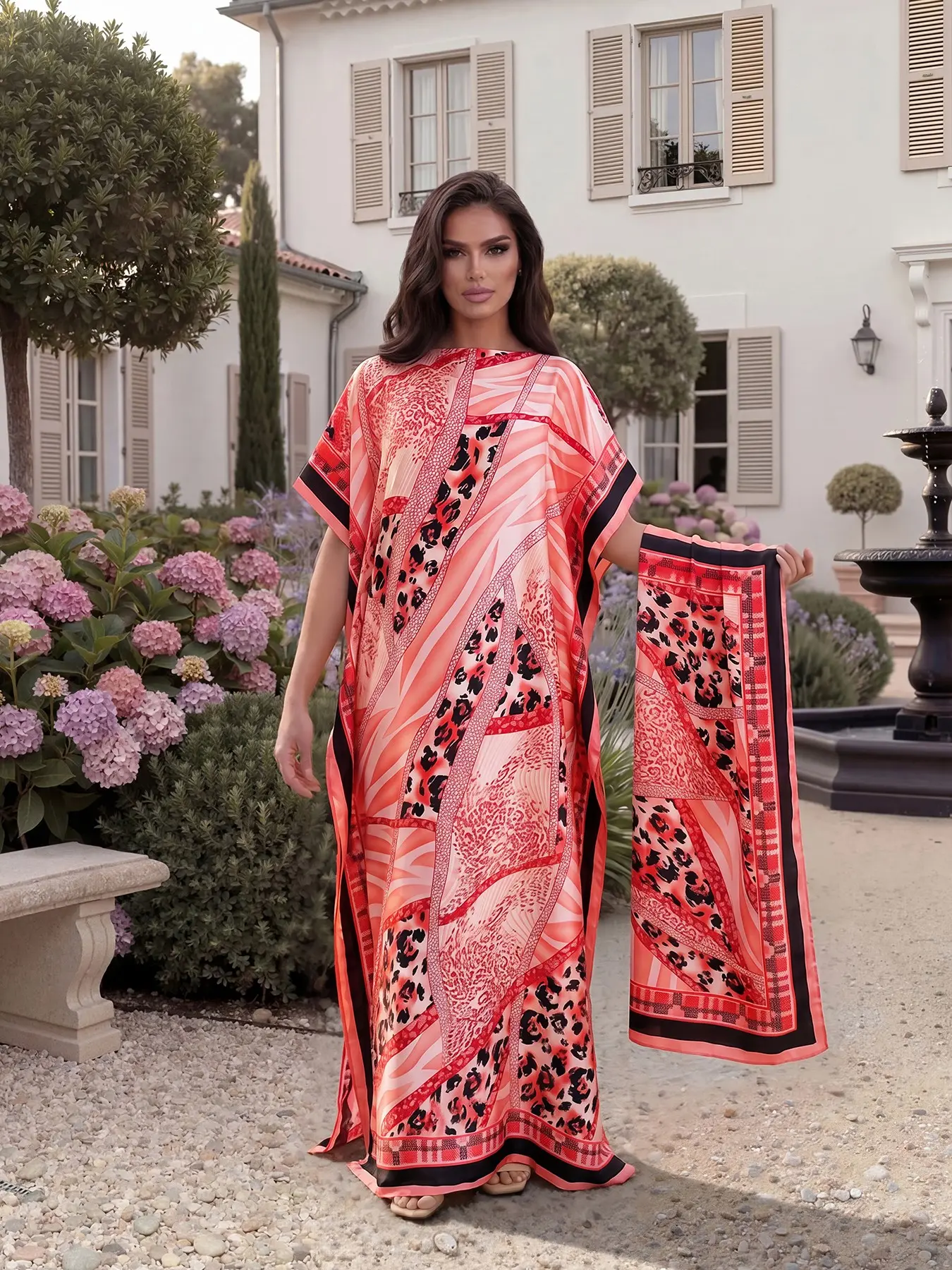 Elegant Leopard Print Cape and Long Scarf Set, Lightweight Summer Beach Coverups Sun Protection, Women's Fashionable Fitted Style