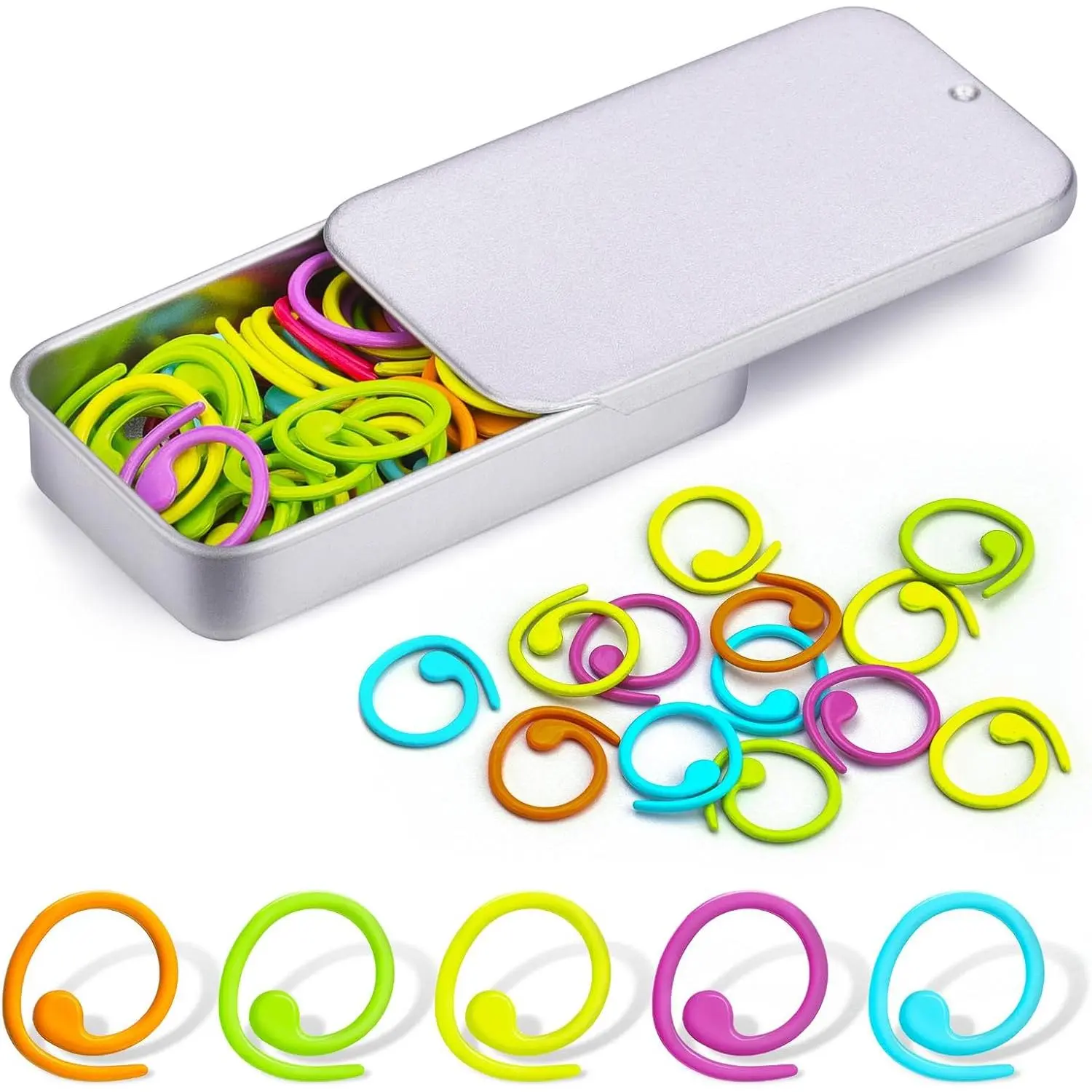 Metal  Markers, 50 count Spiral Metal Crochet  Markers | Colorful Crochet Markers,  Marker Ring for Knitting Crocheting Clothing Tag DIY Craft Project with Storage Box