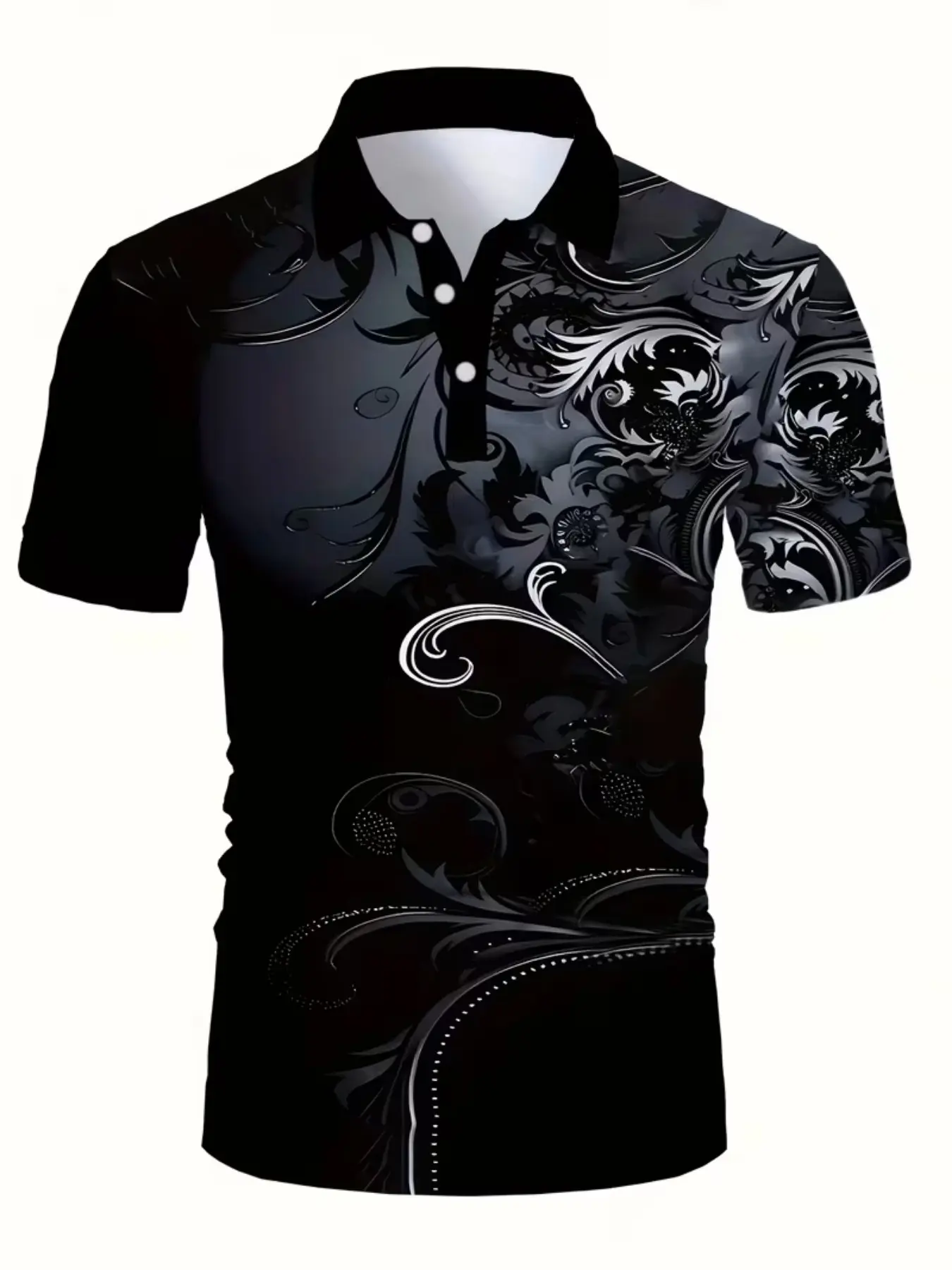 Breathable Casual Men's Fashion Short Sleeve Polo Shirt, All over Print, Fitted Style, Unlined, Suitable for All Seasons