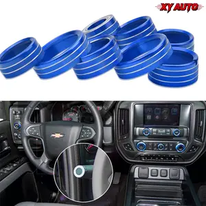 8pcs Blue Fit for 2014-2018 Chevy Silverado & GMC Sierra, Center Console Knob Cover Decor, Radio Fan Climate Menu Control Button Trim, Automotive Interior Accessories