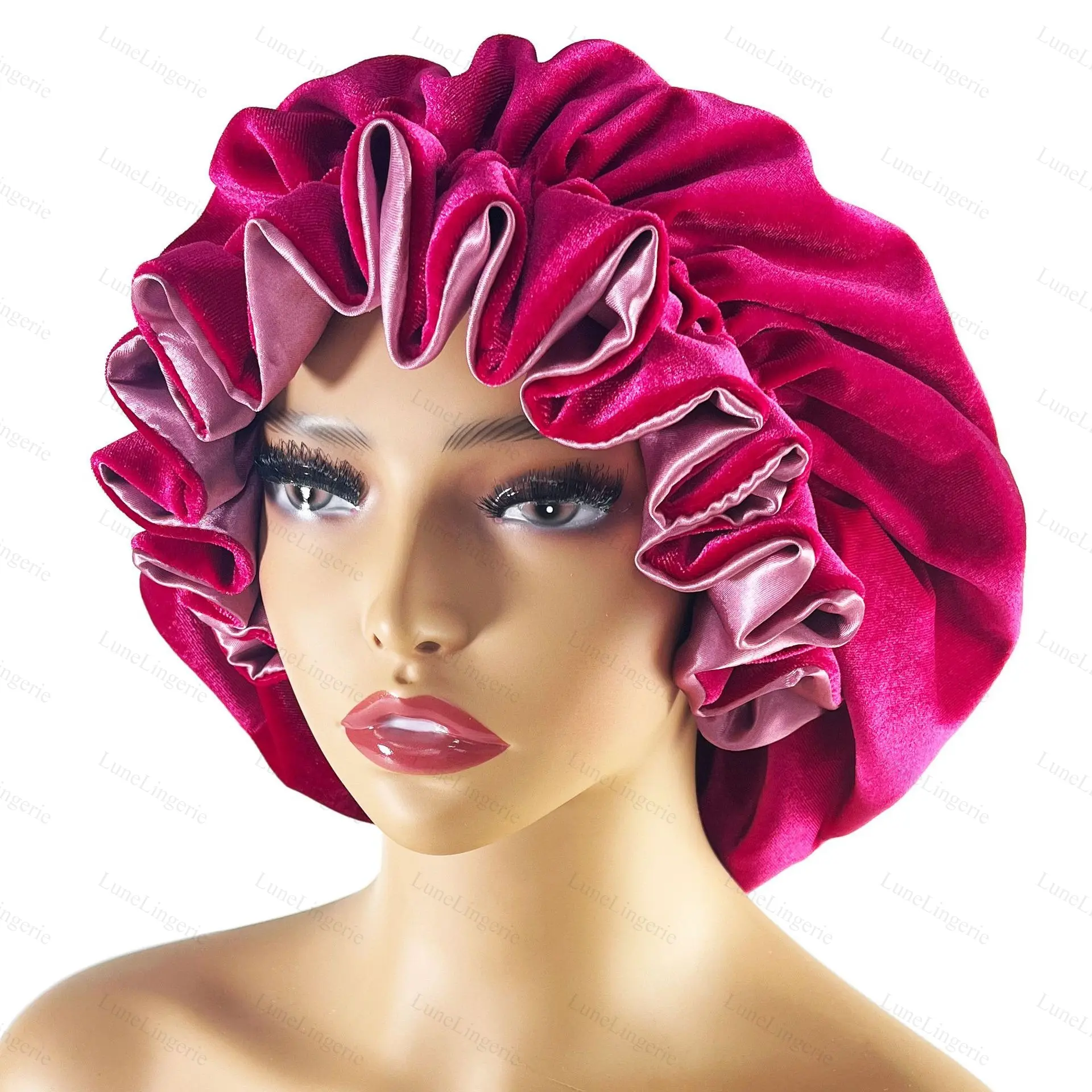 Velvet Sleep Bonnet for Women, Princess Style Double-Layer Design with Ruffle Edge for Nighttime Haircare and Home Use, Hair Care