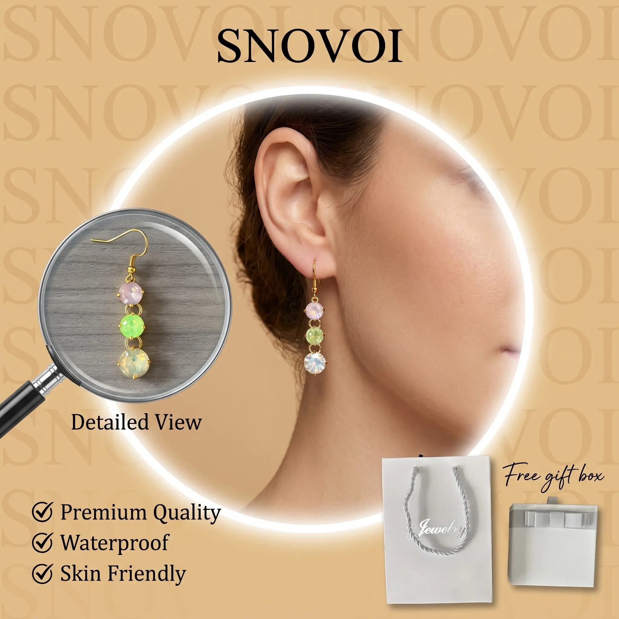 1pair Three-Tier Multicolor Shimmer Crystal Gold Drop Earrings, Timeless Minimalist Party Design, Waterproof Anti-Oxidation Metal, Versatile All-Match Accessory For All Occasions, Perfect For Birthday Presents & Bridesmaid Gift Bags