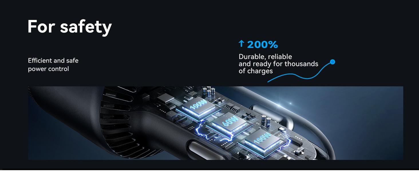 200W Car Charger USB C, PD100W Fast Charge w/100W Type C Fast Charging 5FT Coiled Cable, PD3.0/QC4.0/PPS Cigarette Lighter Phone Adapter for iPhone 17/16 ProMax, MacBook Pro/Air, Samsung S26/S25, iPad