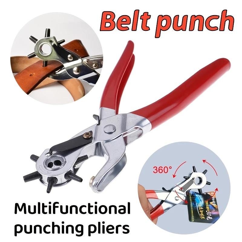 Heavy-Duty Manual Leather Hole Punch Tool - with 6 Hole Sizes , Non-Slip Grip - for Belts, Watchbands, Shoes, Leather Crafting - Professional & Home Use - No Electricity Needed - Red Punch Pliers, Shoe Repair, Compact Design, Sturdy Build, DIY Hobbyists
