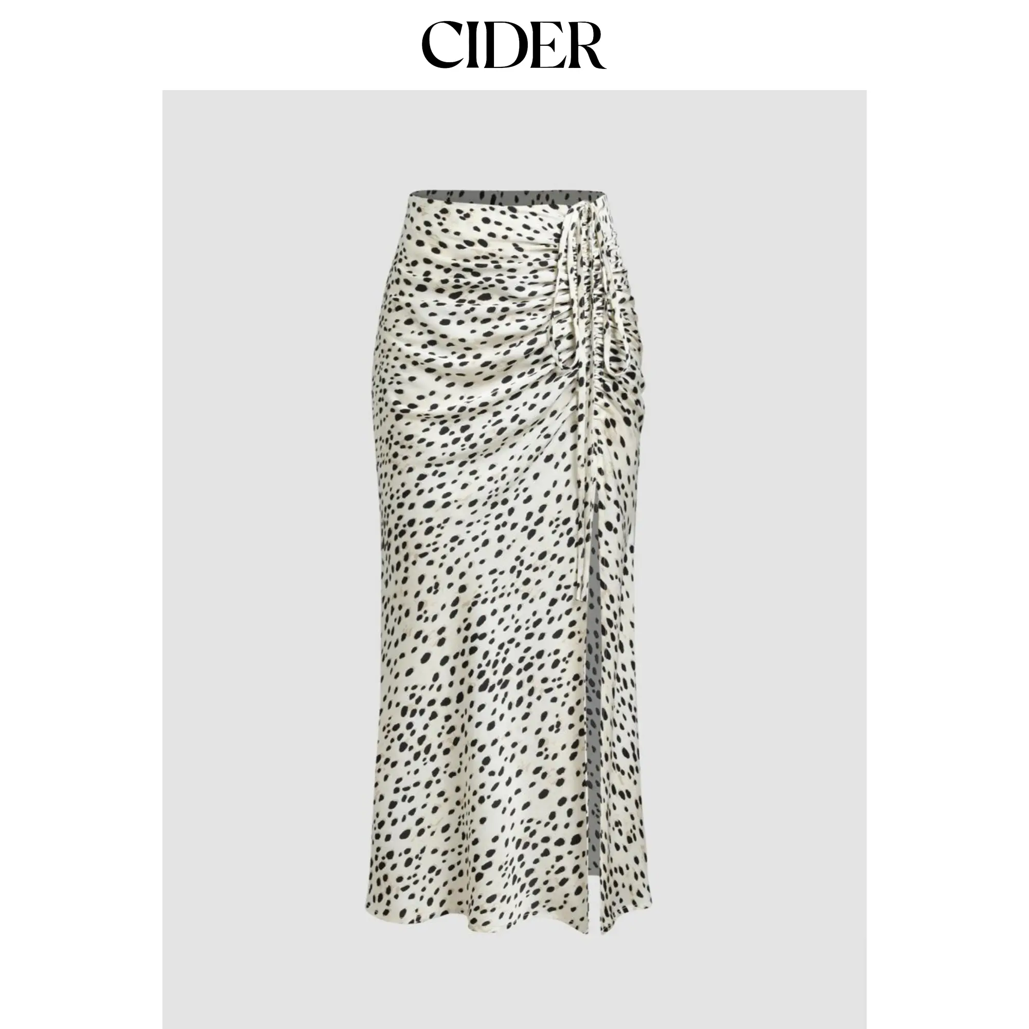 Spot Drawstring Split Maxi Skirt