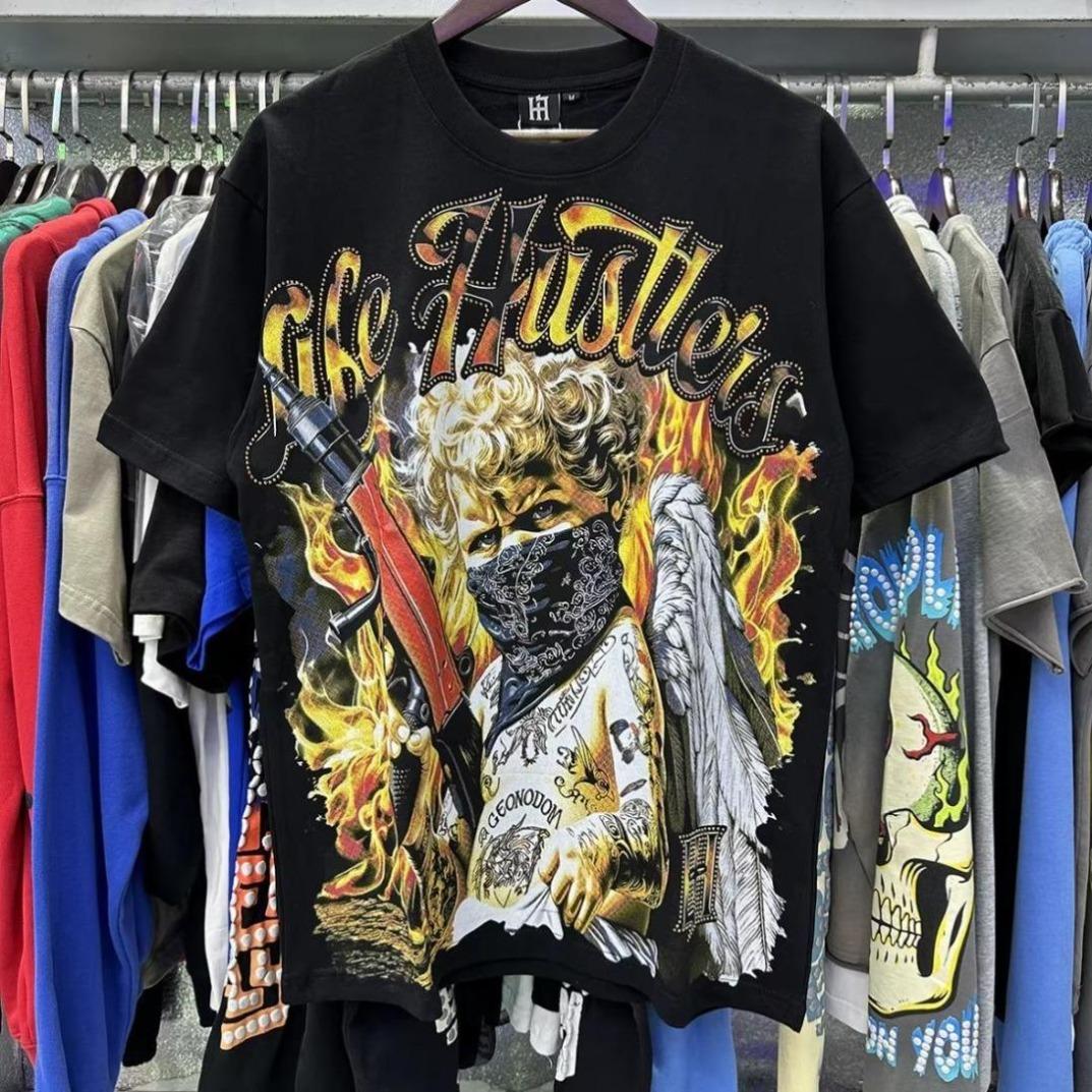 Life Hustlers Masked Angel Archery Diamond Short-Sleeve T-Shirt Unisex Crew Neck Loose Fit Summer Casual T-Shirt for Men and Women