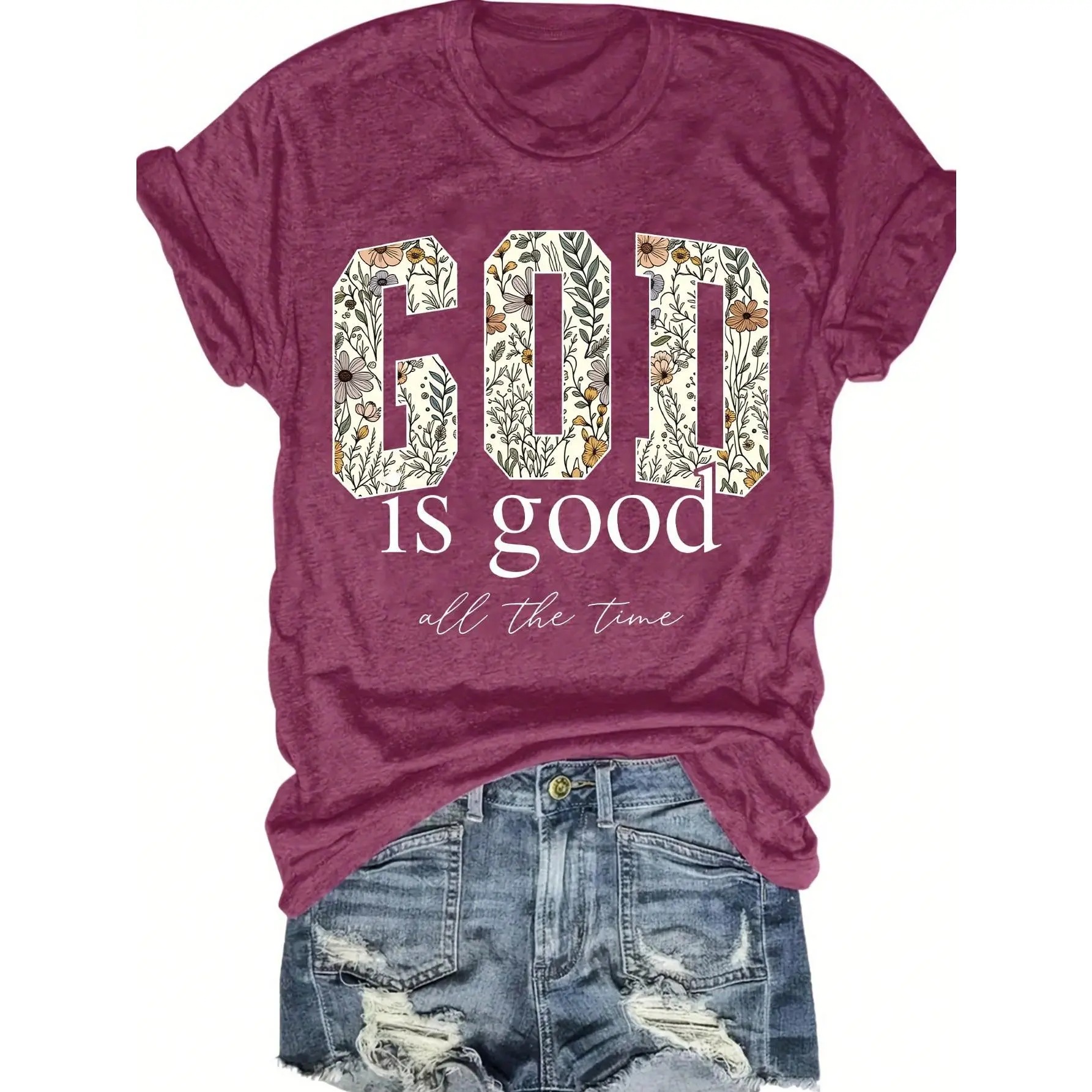 Women's Cotton Blend T Shirt Women's God Is Good Christian Shirt, Religious Women's T-Shirt, Bible Verse Shirt Gift, Casual Round Neck Short-Sleeved Church Attire, Inspirational Religious Clothing Suitable For Everyda menswear