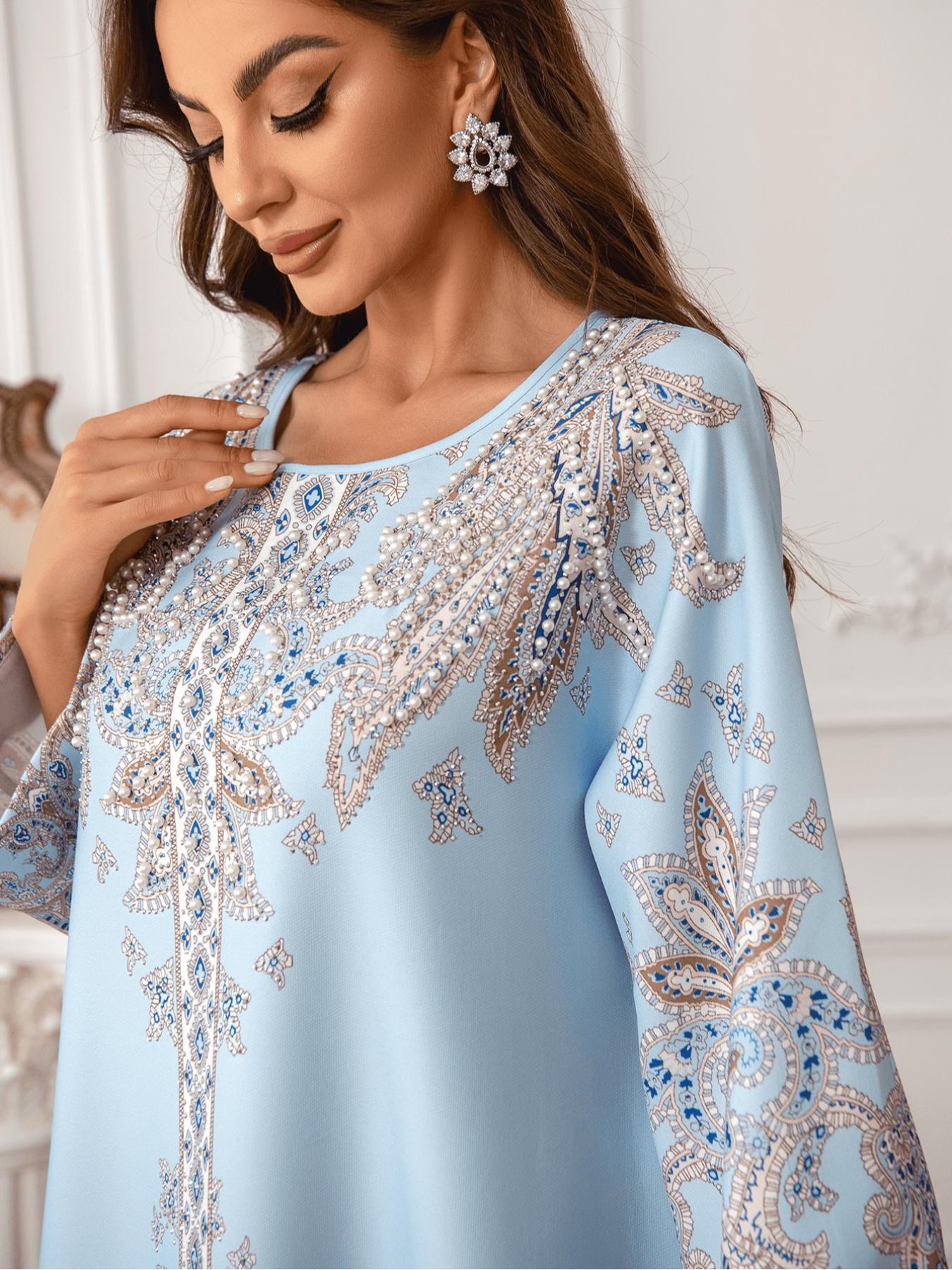 Women's Floral Print Long Sleeve Dress, Elegant Aesthetic Round Neck Dress for Party Holiday Wedding Guest, Ladies Clothes for All Seasons