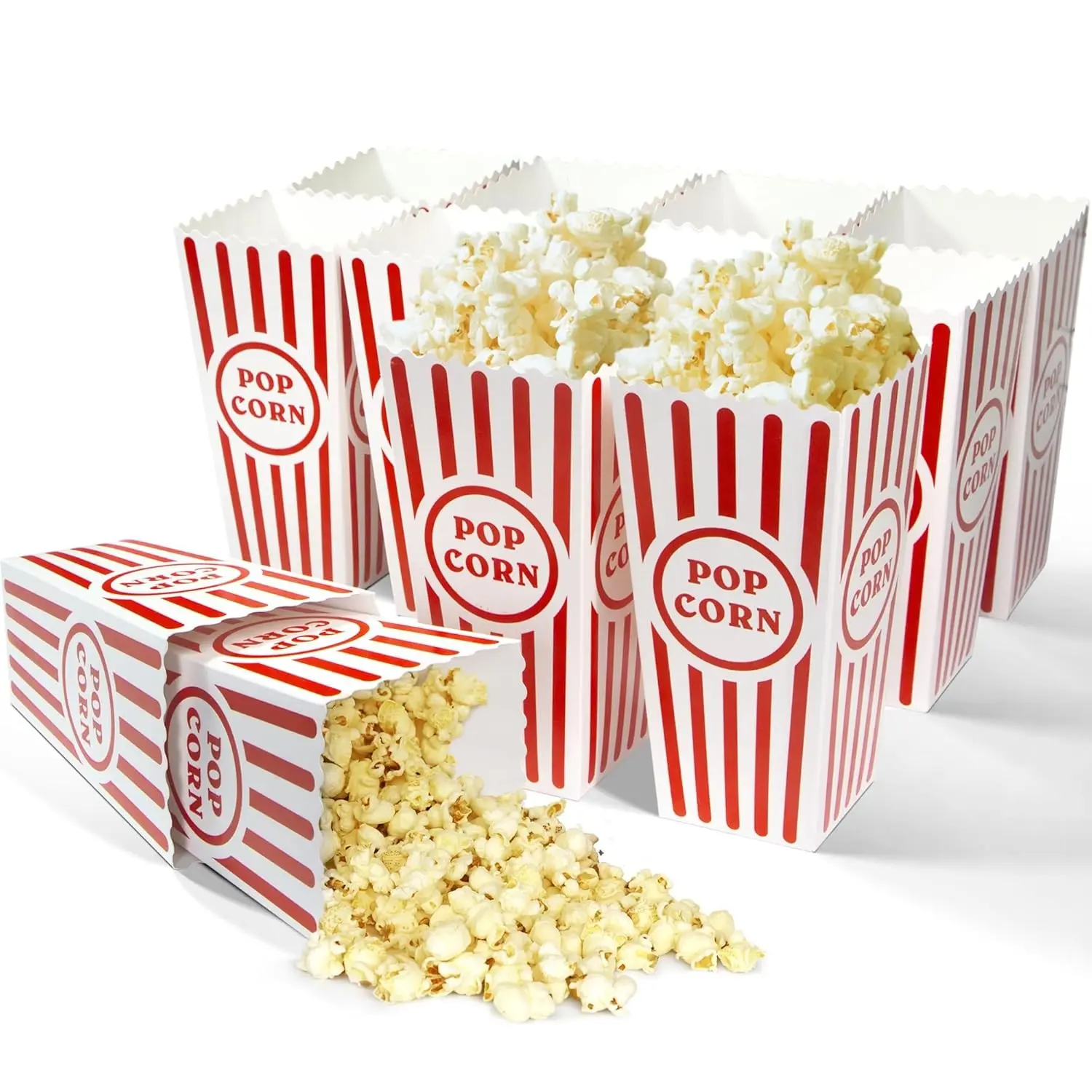12pcs Classic Popcorn Boxes, 46oz Red & White Striped Cardboard Paper Popcorn Container for Family Movie Night Party - 7.8" Tall X 3.9" Square
