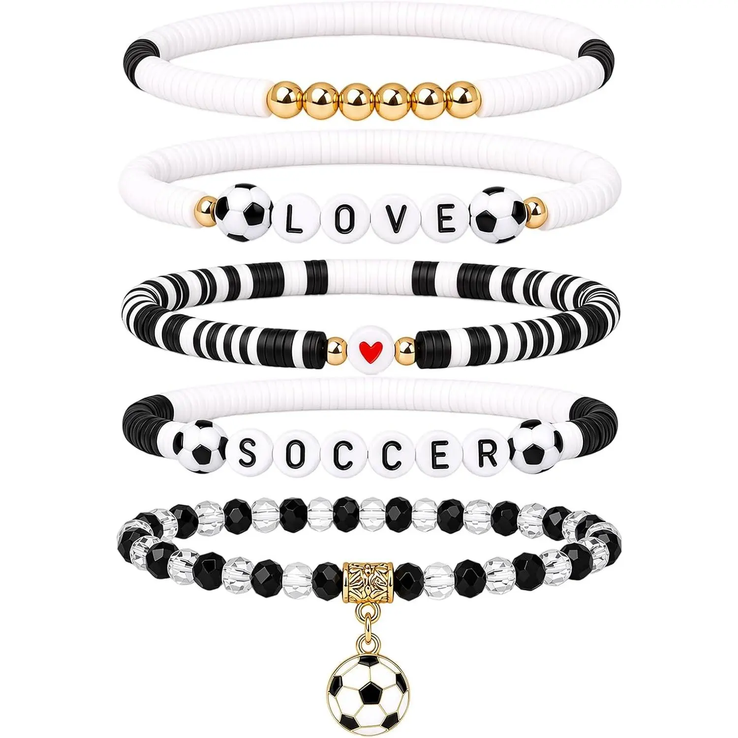 5 count Soccer Bracelets for Girls |  Day Football Beaded Charm Bracelets, Stackable  Team  Accessories for Women Fans