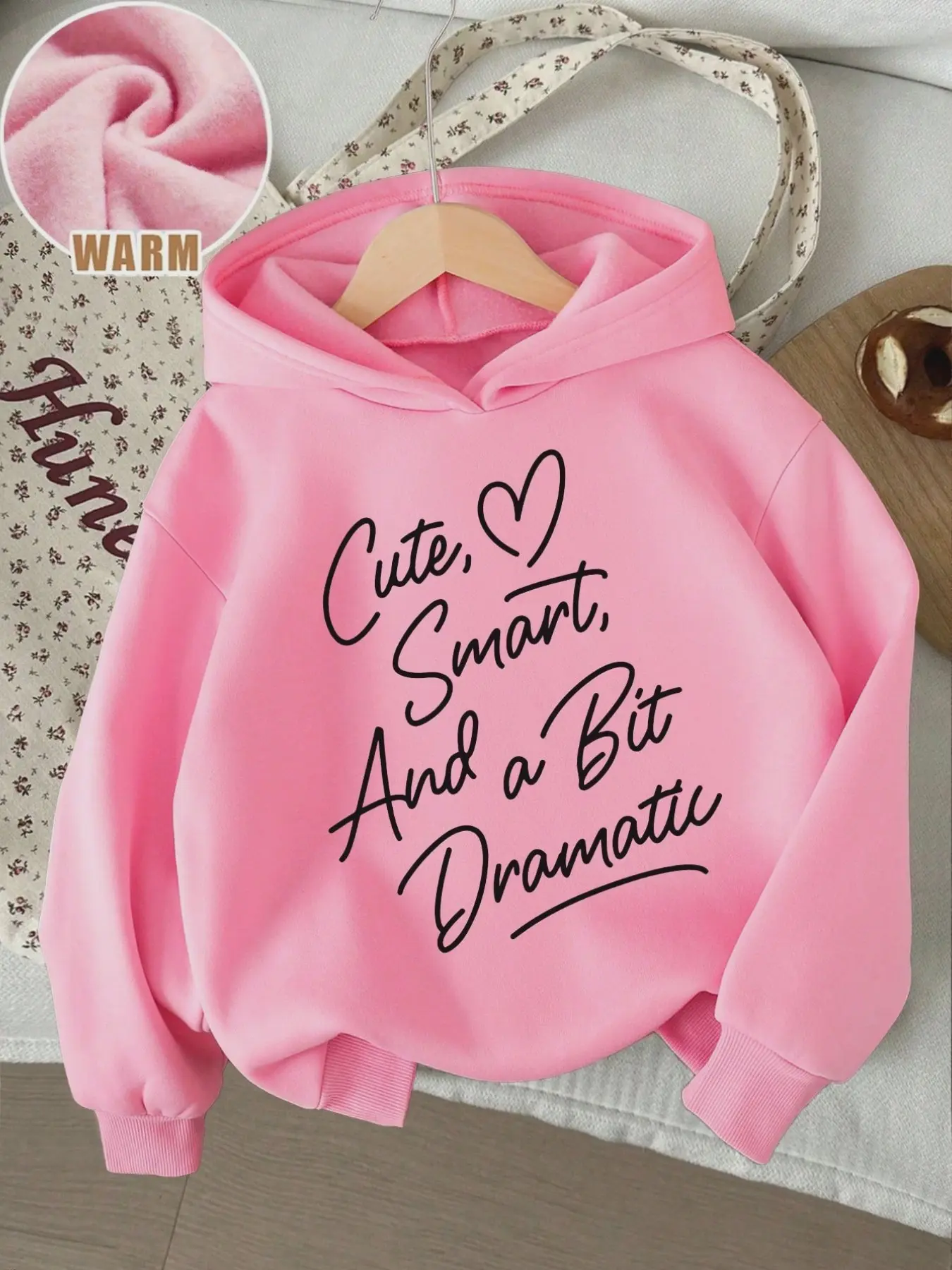 Girls' Trendy Hooded Sweatshirt, Simple Solid Color with Artistic Heart Print, Casual Slim Fit Long Sleeve, Perfect for Home and Commute