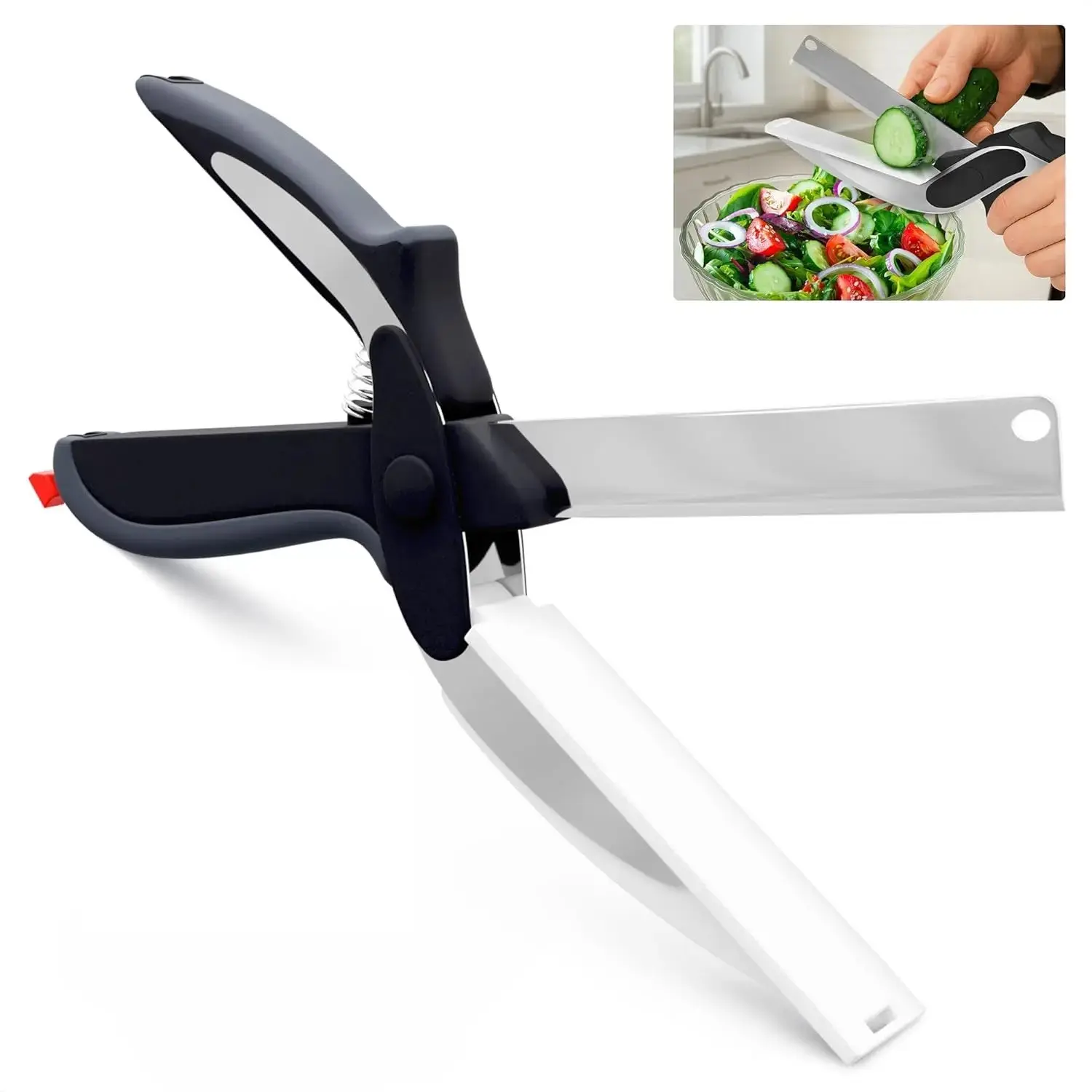 2-In-1 Kitchen Scissors with Stainless Steel Blade and Plastic Cutting Board, 9.6-Inch Tomato Cutter, Easy-To-Use Meat and Cheese Knife