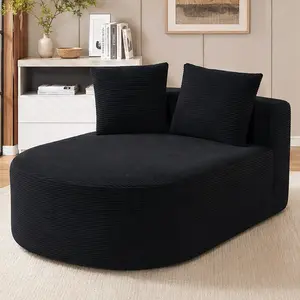 ARCH Oversized Chaise Lounge Chair 46" Wide Seat Corduroy Sofa Bed for Living Room Deep Seat Sleeper Sofa with Two Pillows Convertible Boneless Sofa Bed Black No Assembly Required Twin Size, Twin Size Options, Black Color Options, Fabric Material