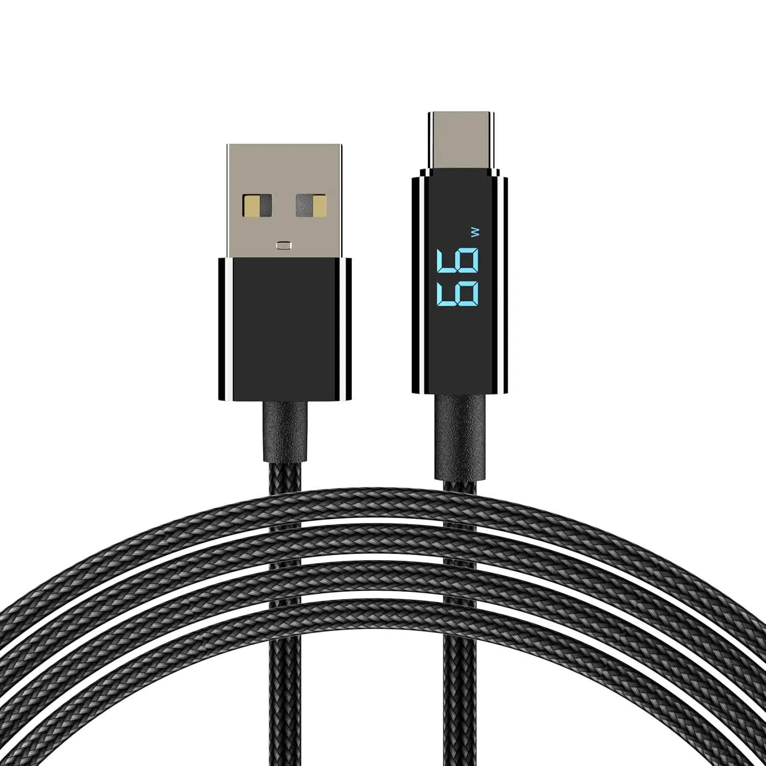 2Pack 65W USB-A to Type C    with LED Power Display Compatible with Compatible with  15/16, Galaxy S20/S21/S22, Pixel 6/7/8, Nylon Braided (2, 4feet)