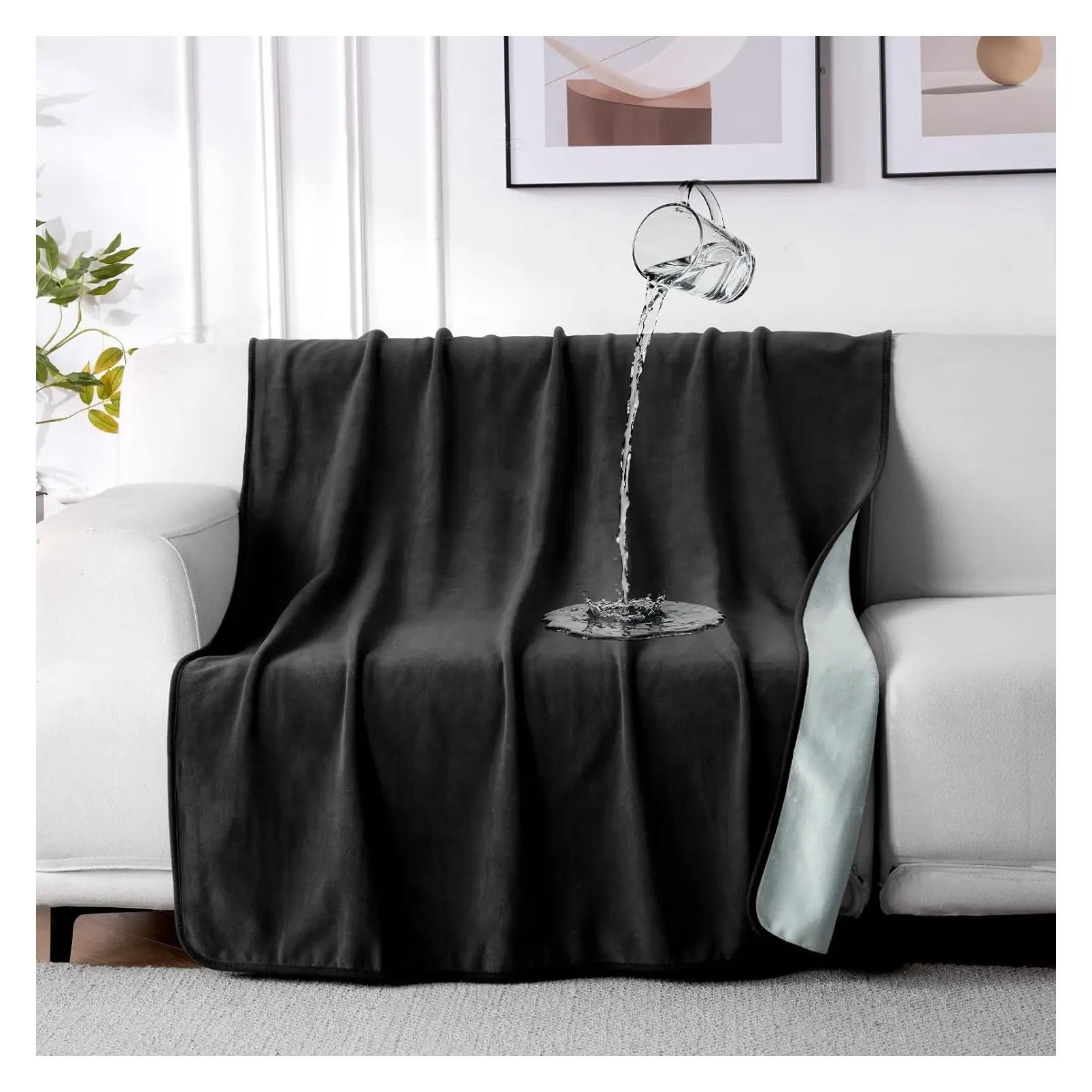 Reversible Waterproof Pet Throw Blanket for Bed Couch Sofa, 40x60 Black/Grey - Leakproof, Stain Resistant, Washable Couch Cover & Outdoor Picnic BlanketGift