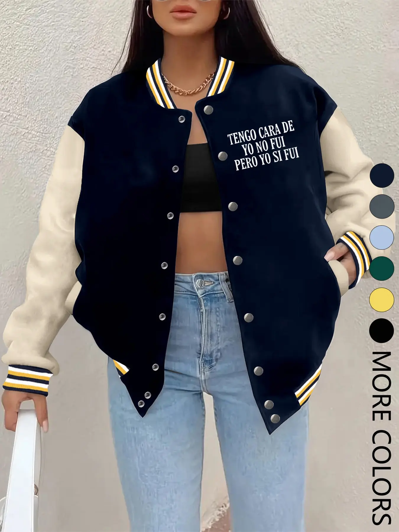 New Women's Baseball Jacket for Fall Winter, Creative Letter Print, Casual Sporty Coat, Comfortable Versatile Jacket, Hip-Hop Style, Multiple Colors