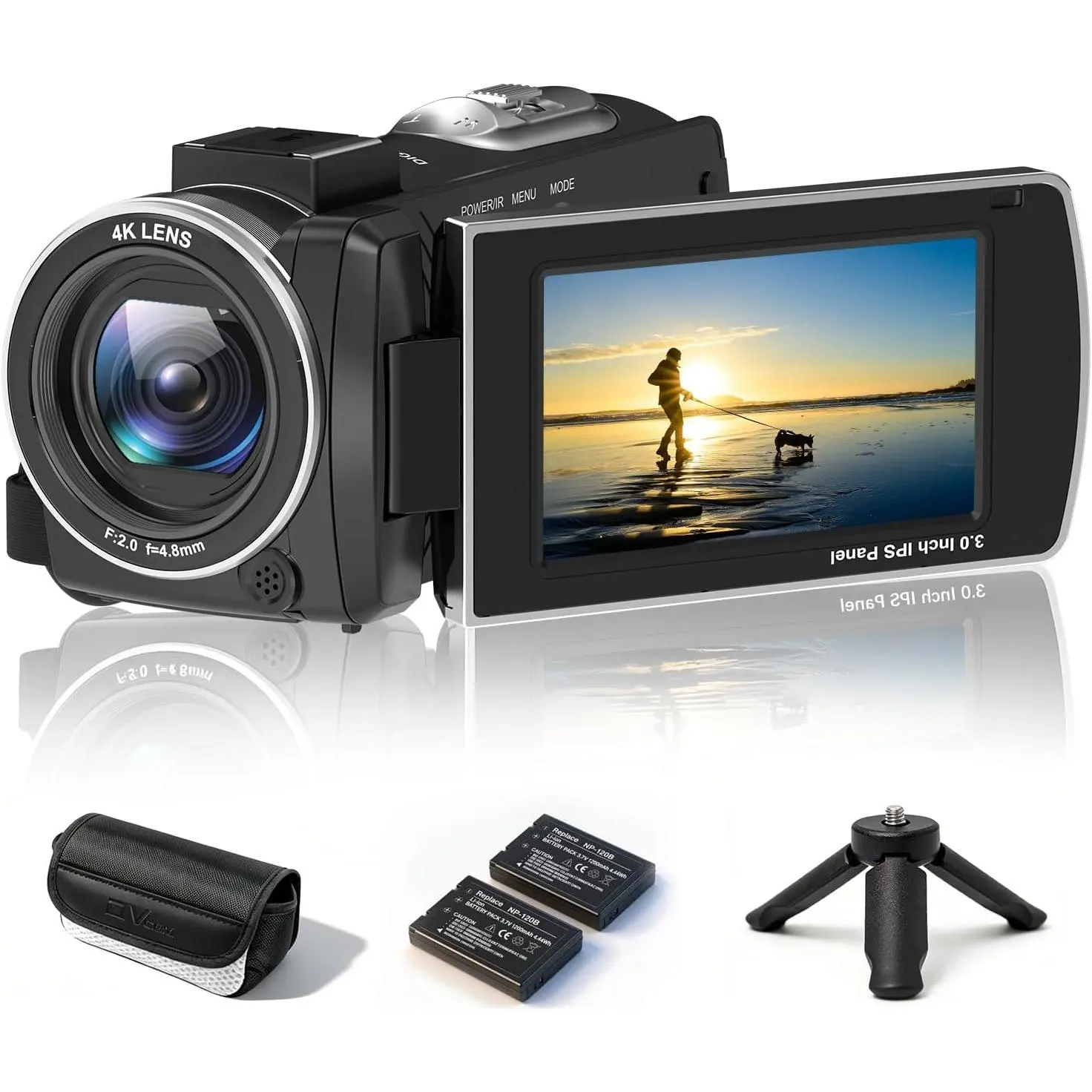 Video Camera Camcorder 4K 64MP Vlogging Camera for YouTube 18X Digital Zoom Camera 3.0''Flip Screen, IR Night Vision, Includes 2 +Tripod