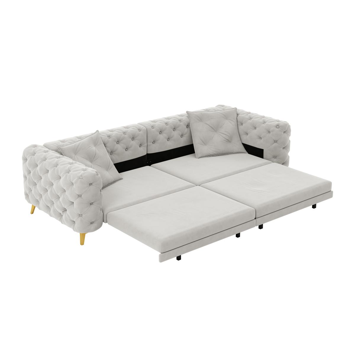 97.7" 3-in-1 Convertible Sleeper Sofa,28.4" Deep Seat Pull Out Sofa Bed,Button Tufted Modern Sofa,4-Seater Couch with Movable Ottoman  for Apartment,Office,Bedroom,Light Grey(Old SKU:W1885S00203)    RR