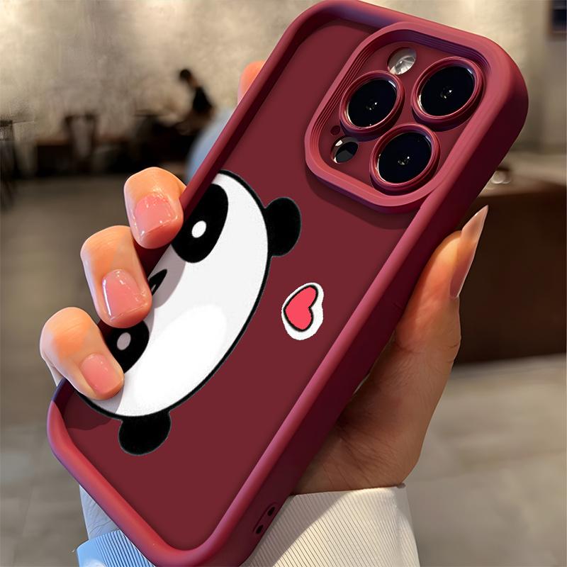 Adorable Panda Love Element Pattern Phone Case for iPhone 17 E Air Pro ProMax iPhone16 15 14 Plus 13 12 Mini 11 X XS XR Premium Matte Frosted Thickened TPU Soft Cover