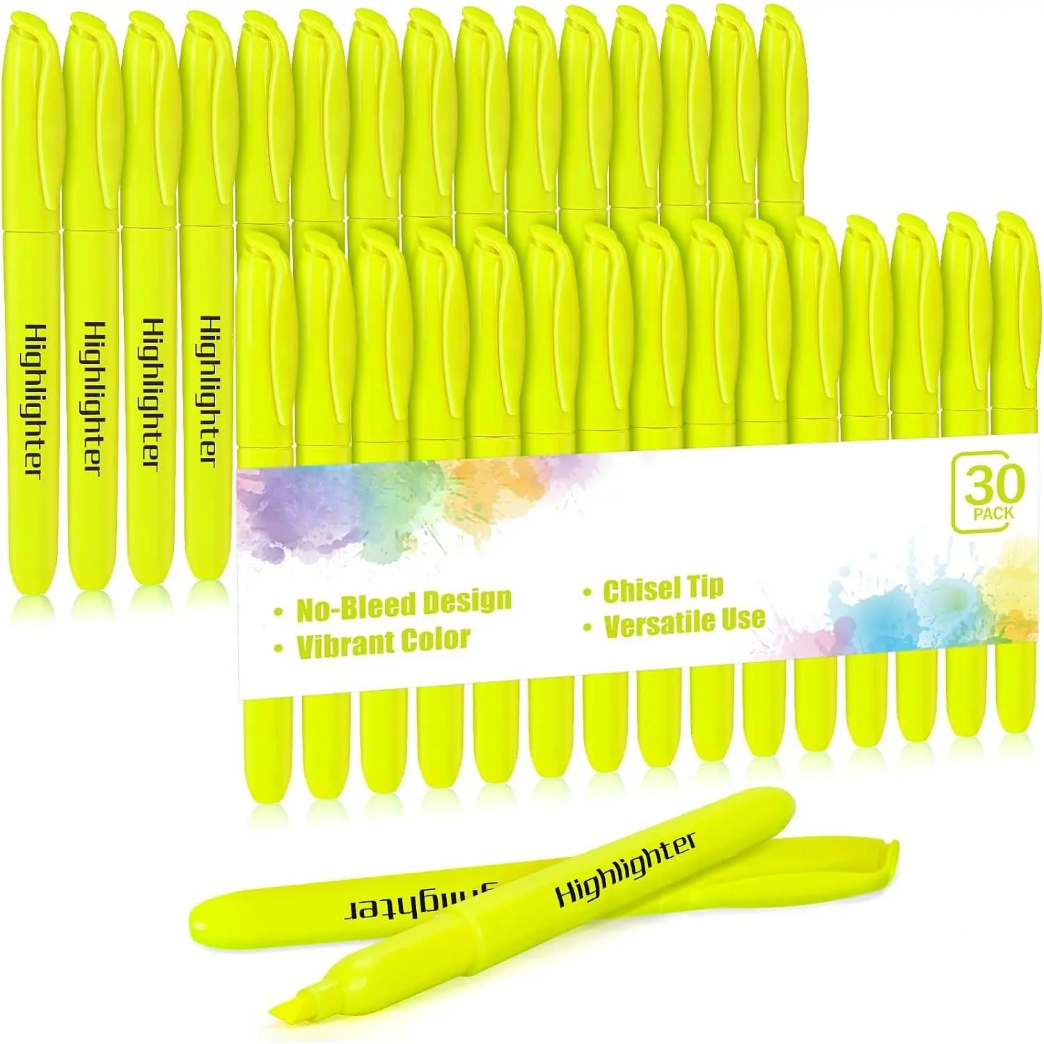 30 Pack Yellow Highlighters Bulk, Quick Dry No Bleed Chisel Tip Markers for School Classroom Office Supplies, Teachers Students Adults