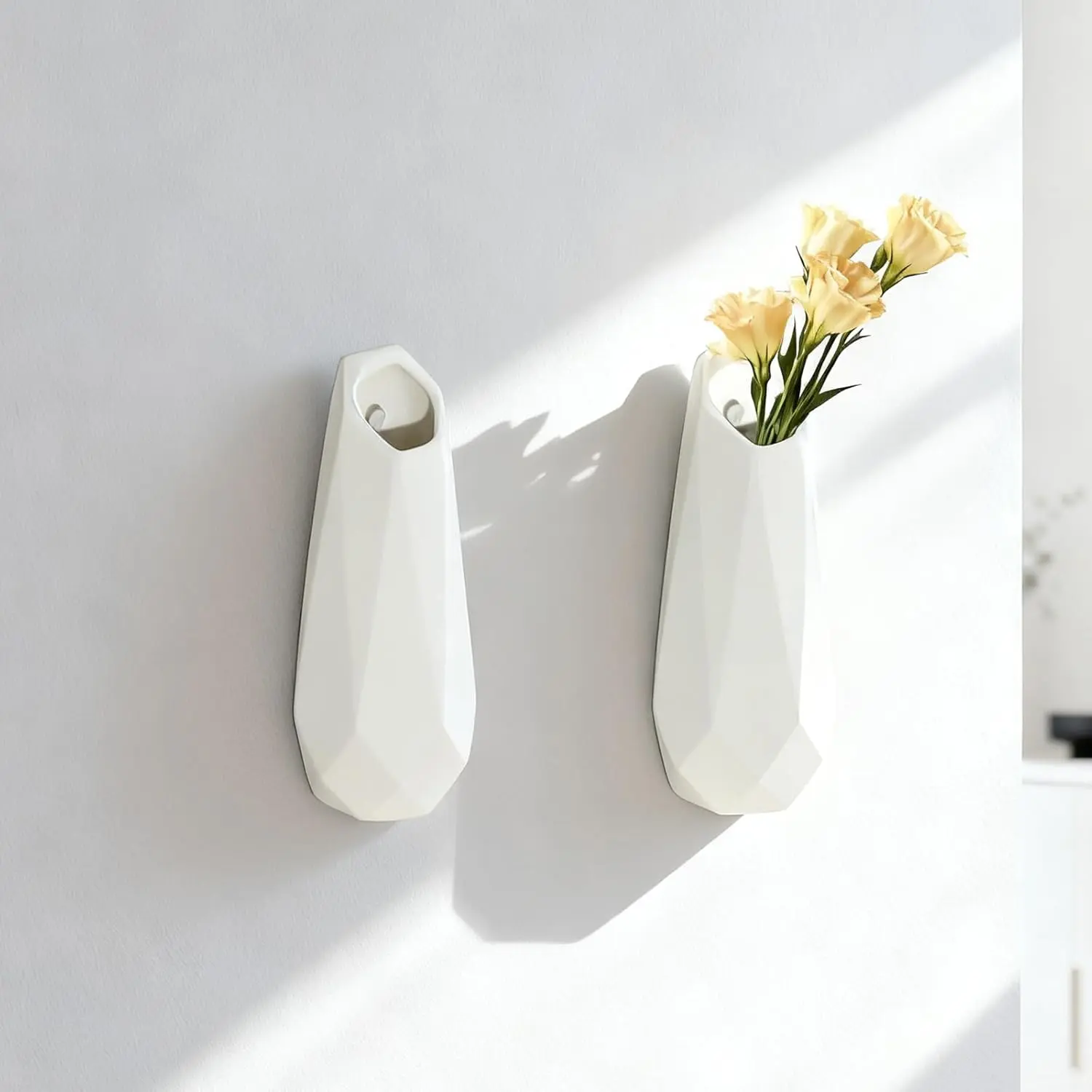 Classic Ivory Wall Ceramic Vase — 2 Pack White Hanging Vases | Timeless Ceramic Wall-Mounted Vase for Home & Gift