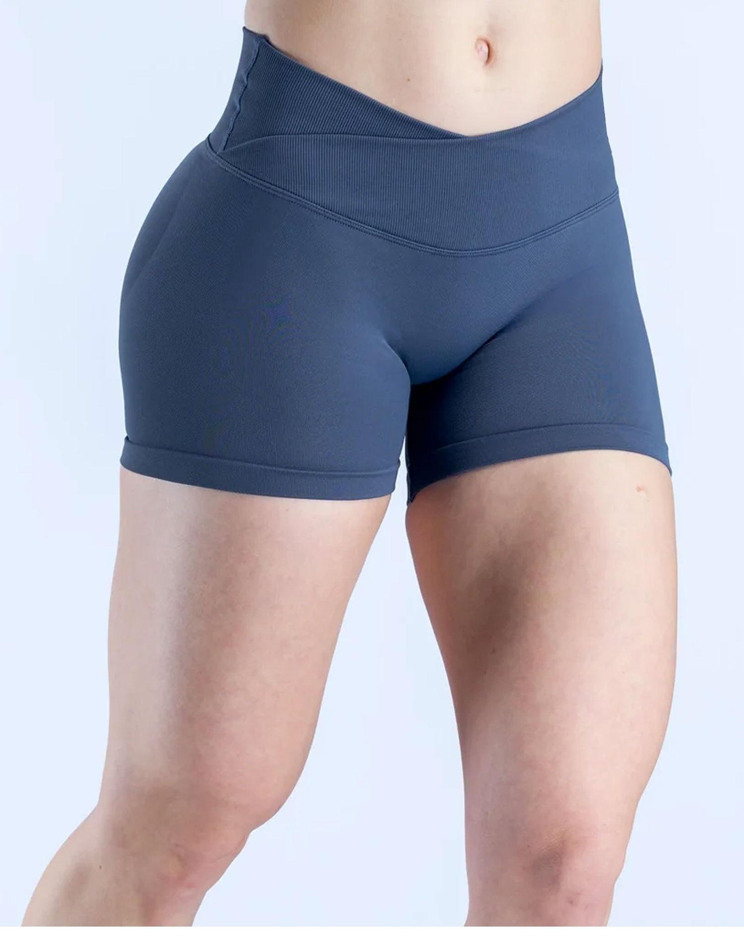 DFYNE Front Cross-Waist Lifting Yoga Shorts, Seamless Knitted Peach Butt Fitness Pants