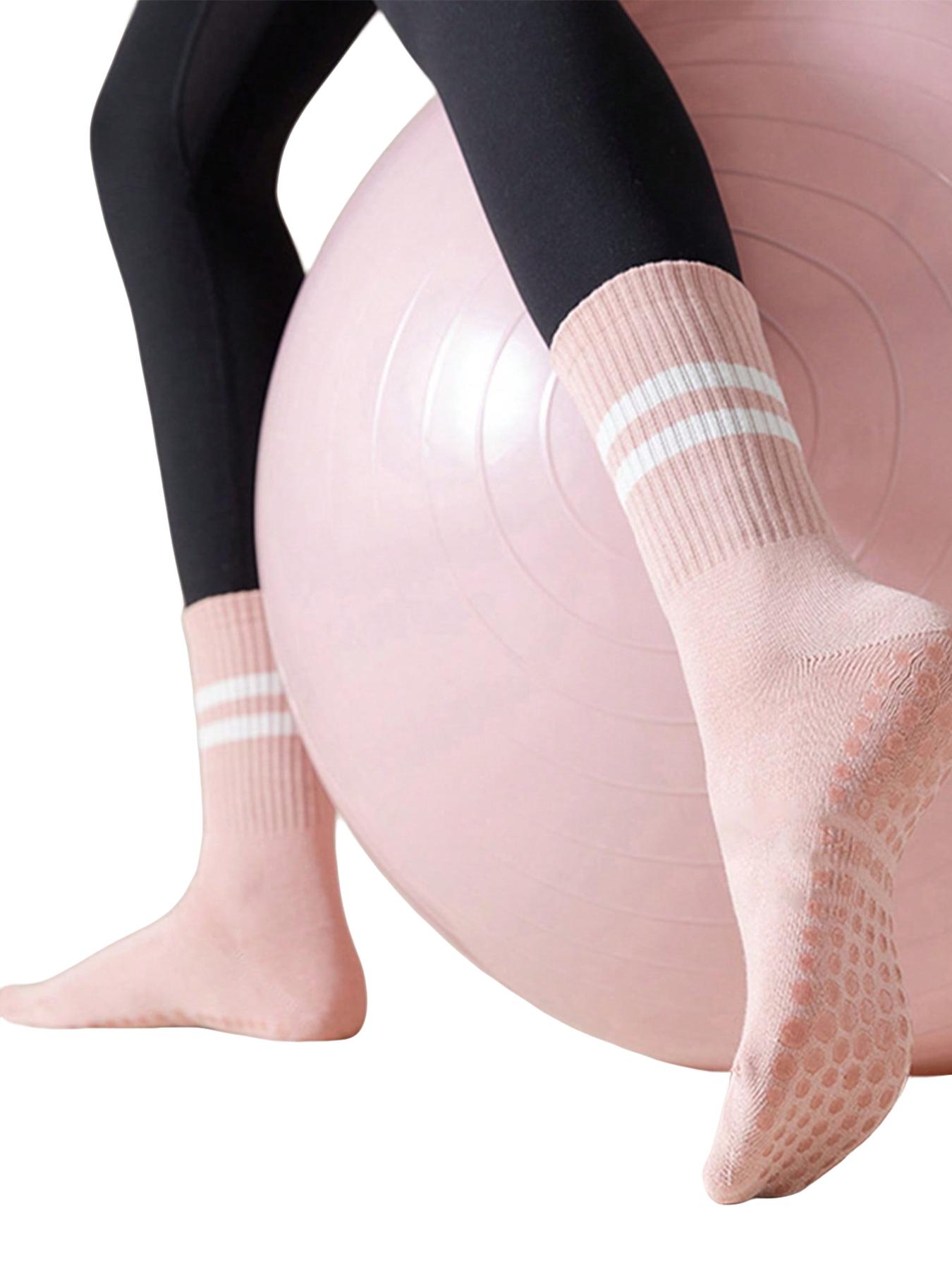 Women's Anti-Slip Socks for Yoga Pilates Gymnastics, Breathable Sweat-Absorbing Mid-Calf Socks, Grip Sports Socks, Sporty Plain Design, All Seasons Wear