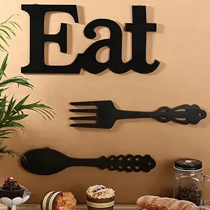 Wooden Rustic Design 'eat' Wall Decor Set, Kitchen and Dining Fork and Spoon Letter Art, Farmhouse Home Decoration, Perfect for Christmas