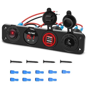 Nilight 4-in-1 Car-Mounted Charger Socket Panel - ON/OFF Switch, Red, Dual USB Ports, Voltmeter, Cigarette Power Port, Father's Day Gift, Car-Mounted Chargers