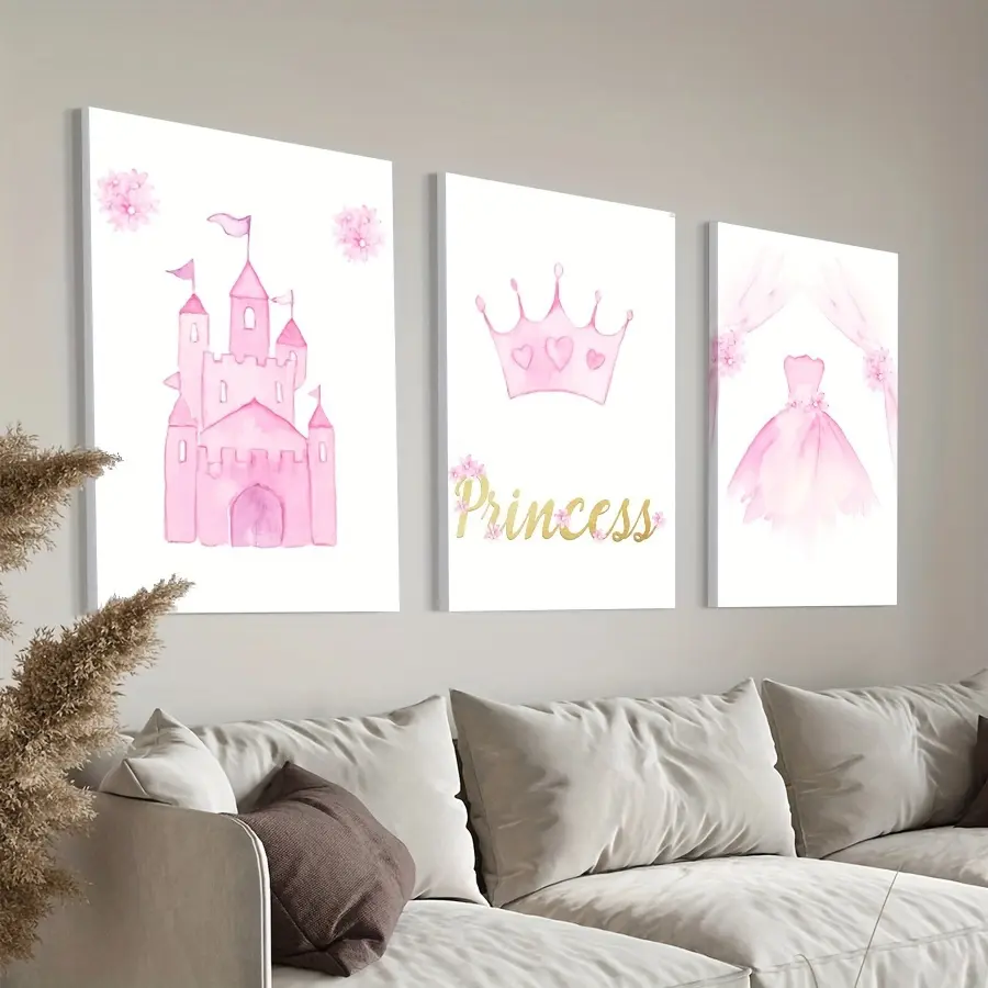 2D canvas, 3 pieces with frame - Fashionable pink bow-themed canvas wall art framed painting, suitable for Easter, Mother's Day, Maldives, St. Patrick's Day, as a luxurious interior decoration for him or her, for the bedroom, living room, bathroom, home o