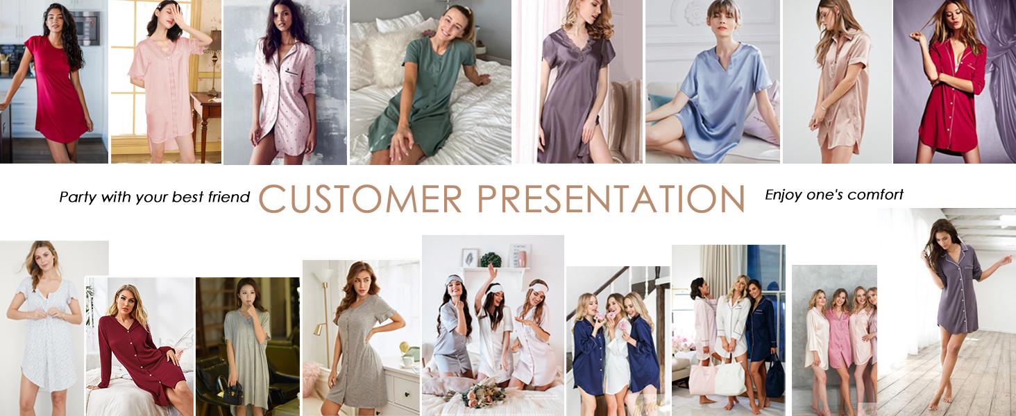 Women V Neck Button Down Nightgown