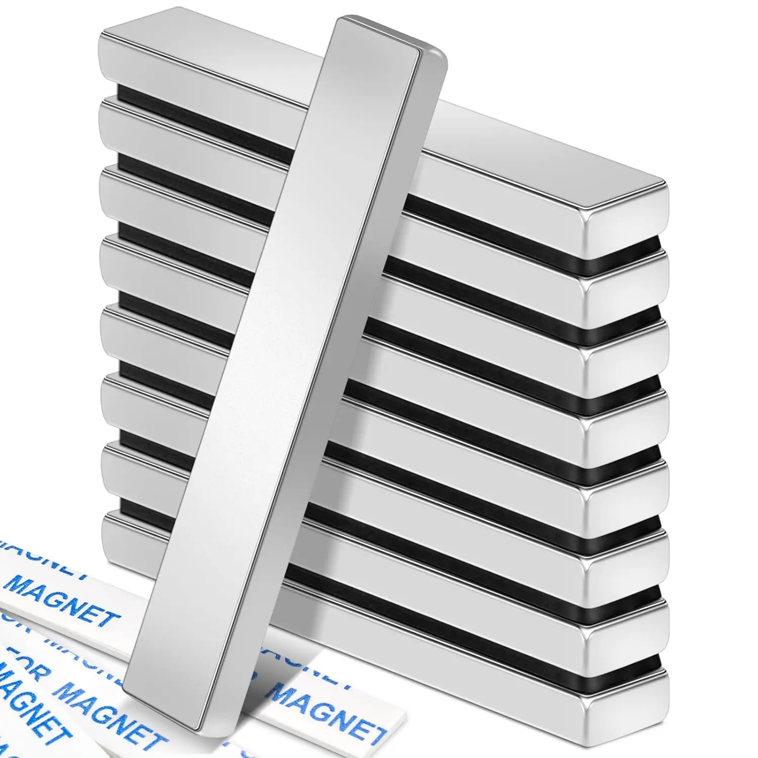 Neodymium Magnets with Adhensive Backing 60x10x5 mm 9 Pcs| Magnets Bar, Duty Silver Rectangular for Craft, Whiteboard,,, DIY