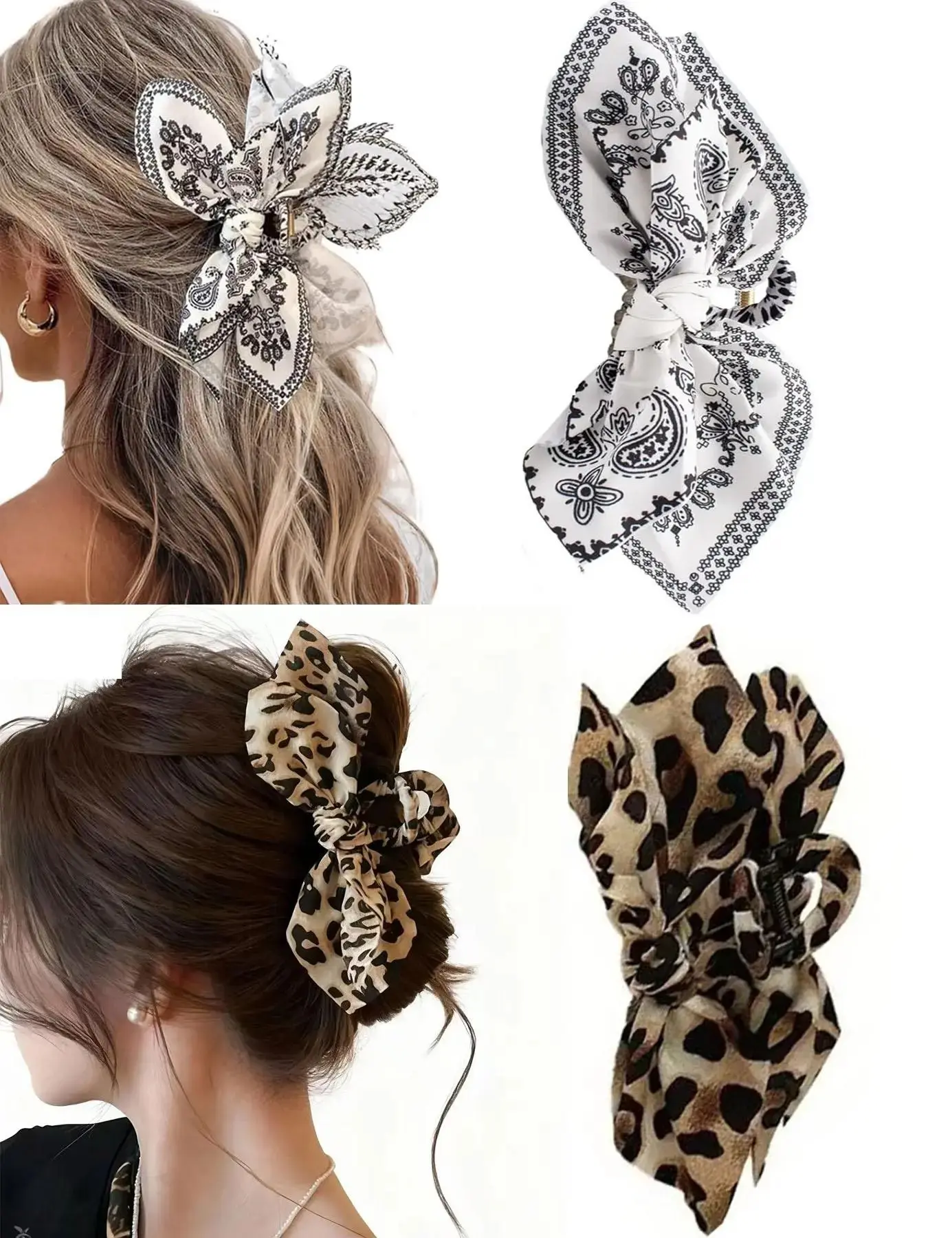 Extra-Large Leopard Bow Flower Hair Claw Clips for Women, Strong Hold Non-Slip Hair Accessories, Ideal for Thick & Long Hair, Daily Fashion Gift, Anti Slip Clips