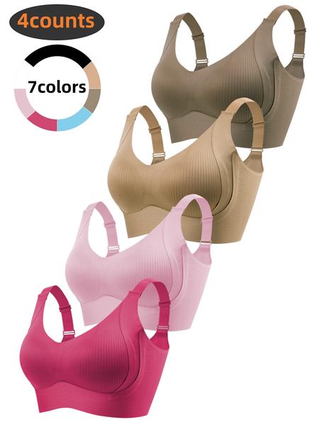 4-Pack Women's Wireless Bra Set, Adjustable Strap Comfortable Fit, Soft & Breathable Fabric, Perfect for Daily Wear, Ladies Underwear Essentials